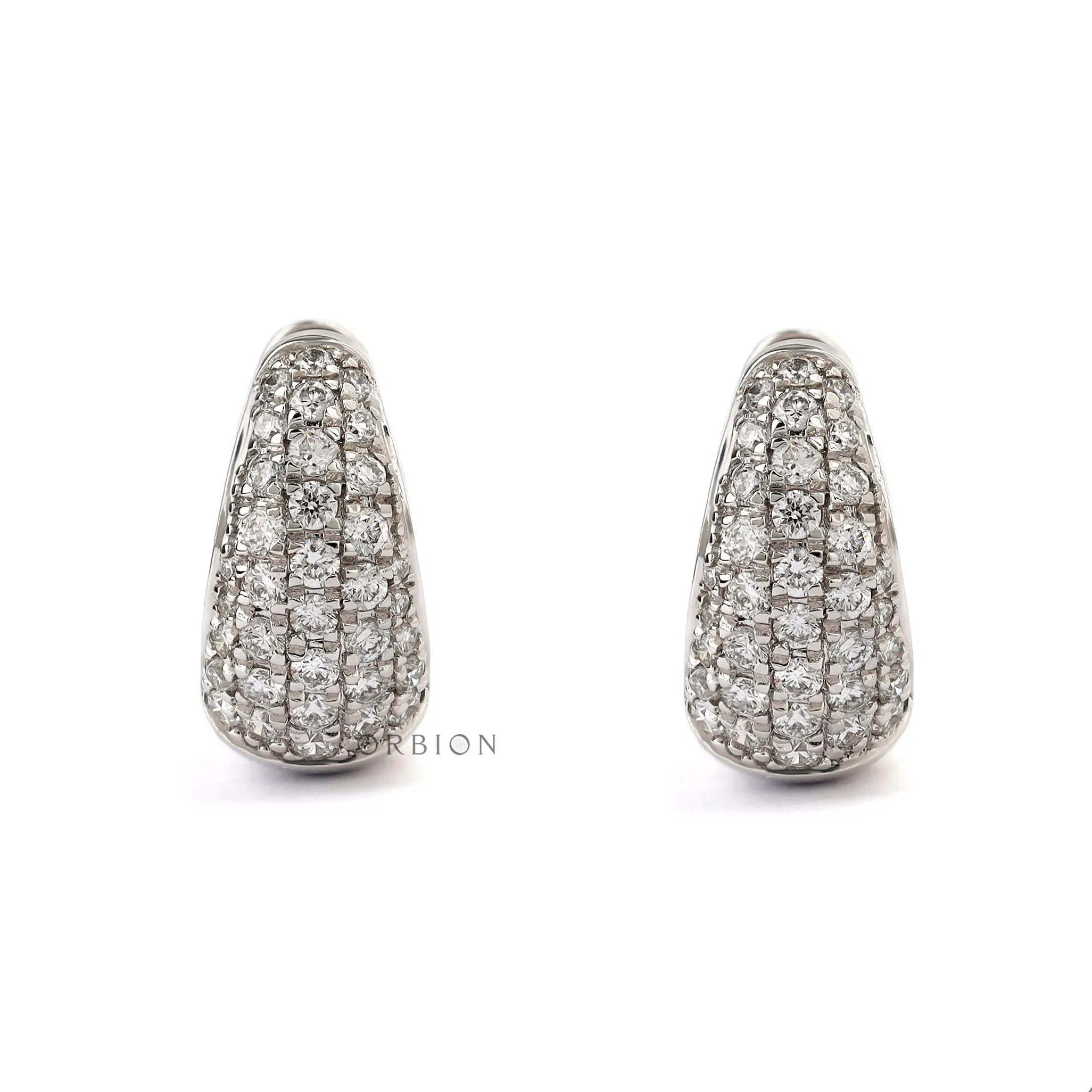 Multi row pave lab grown diamond dome hoop earrings in white gold