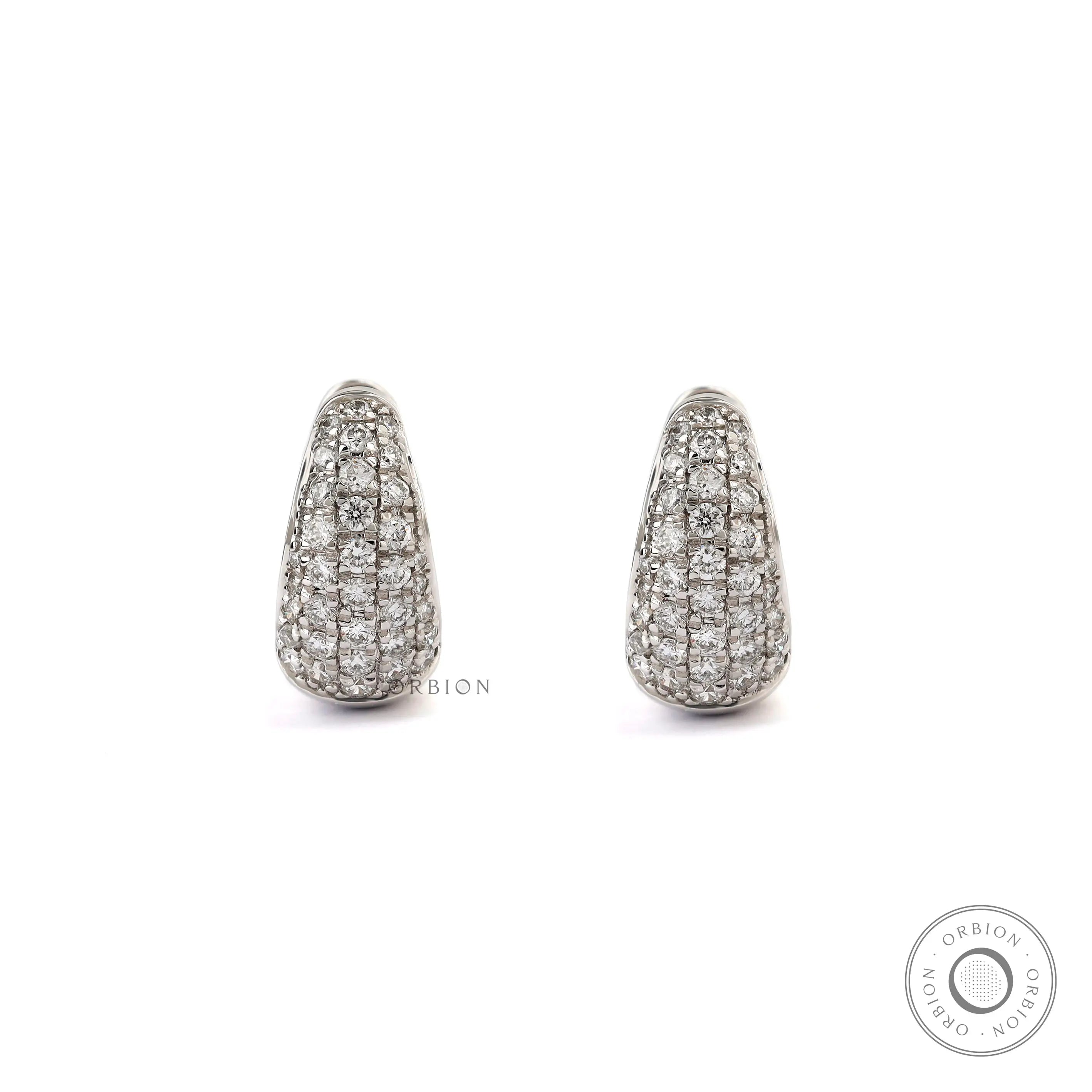 Multi row pave lab grown diamond dome hoop earrings in white gold
