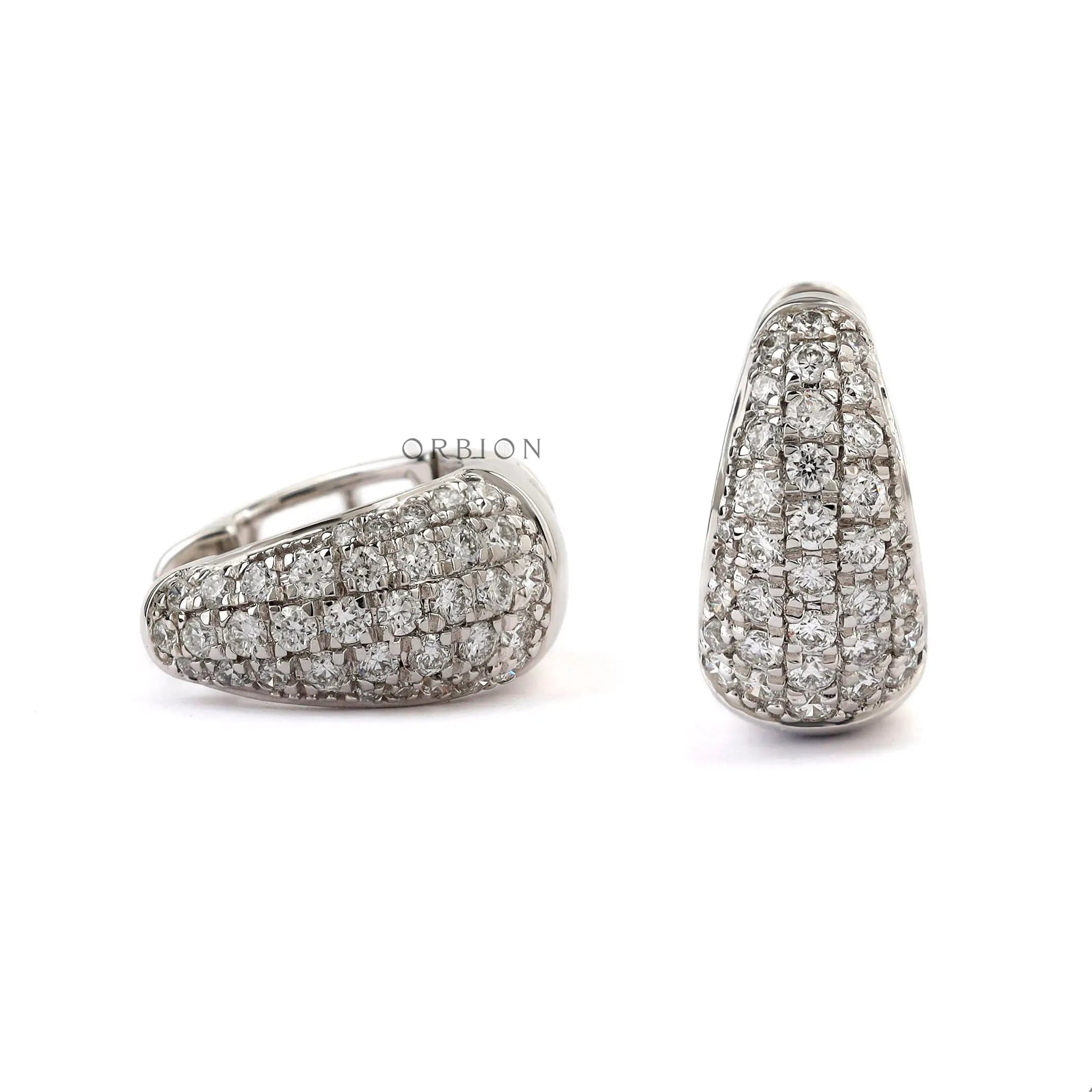 Modern dome shaped diamond hoop earrings 14k white gold