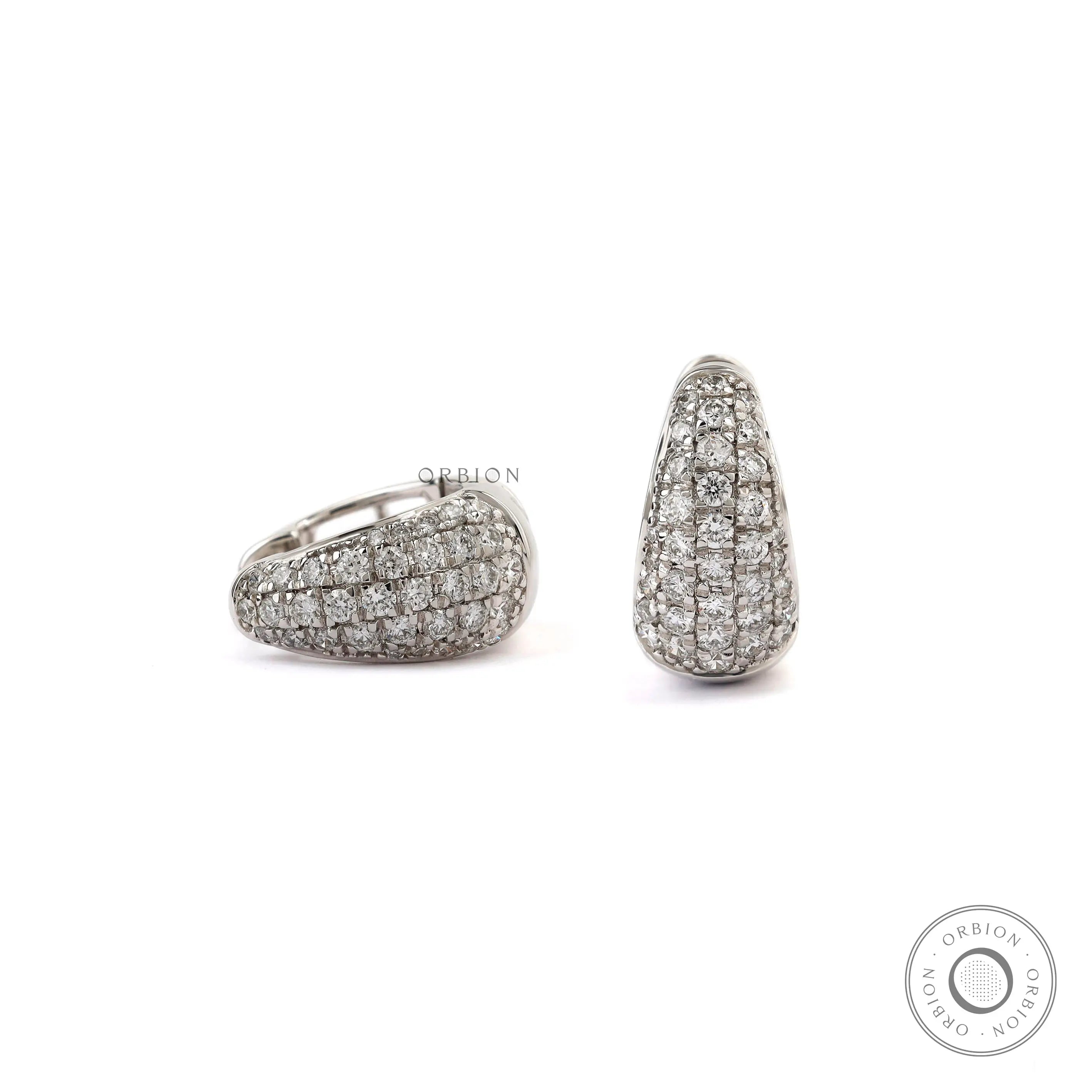Modern dome shaped diamond hoop earrings 14k white gold