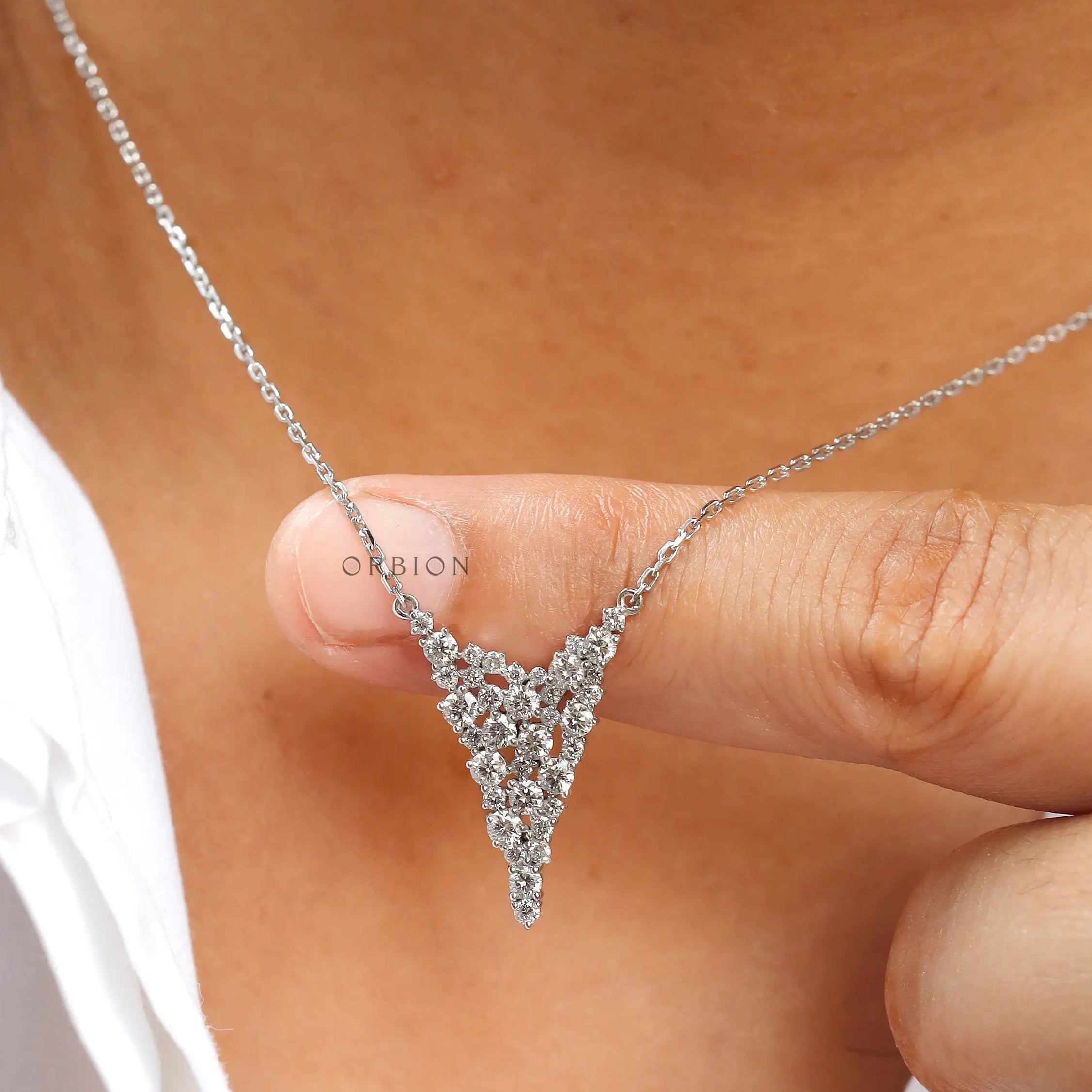 Lab grown diamond waterfall necklace close detail