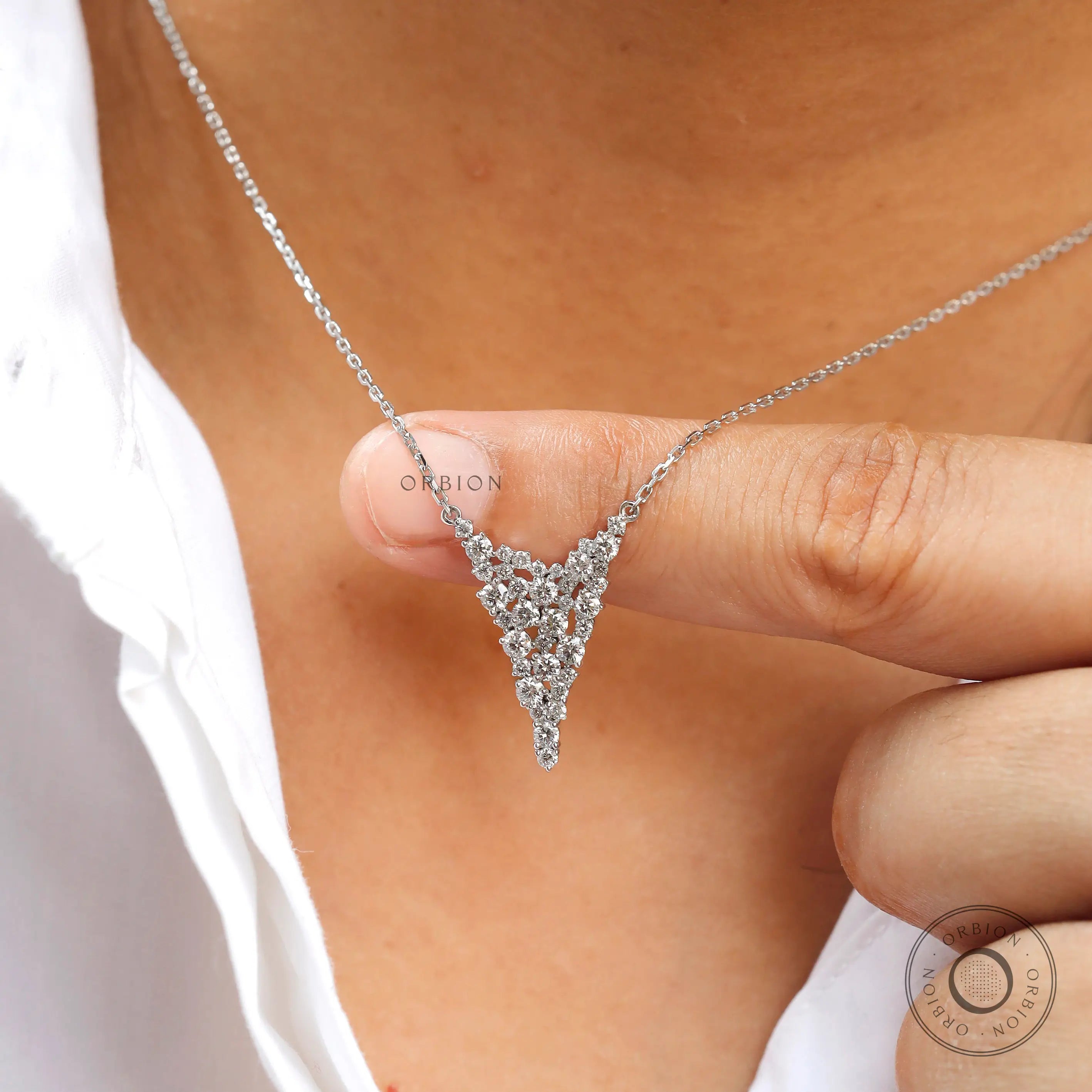 Lab grown diamond waterfall necklace close detail