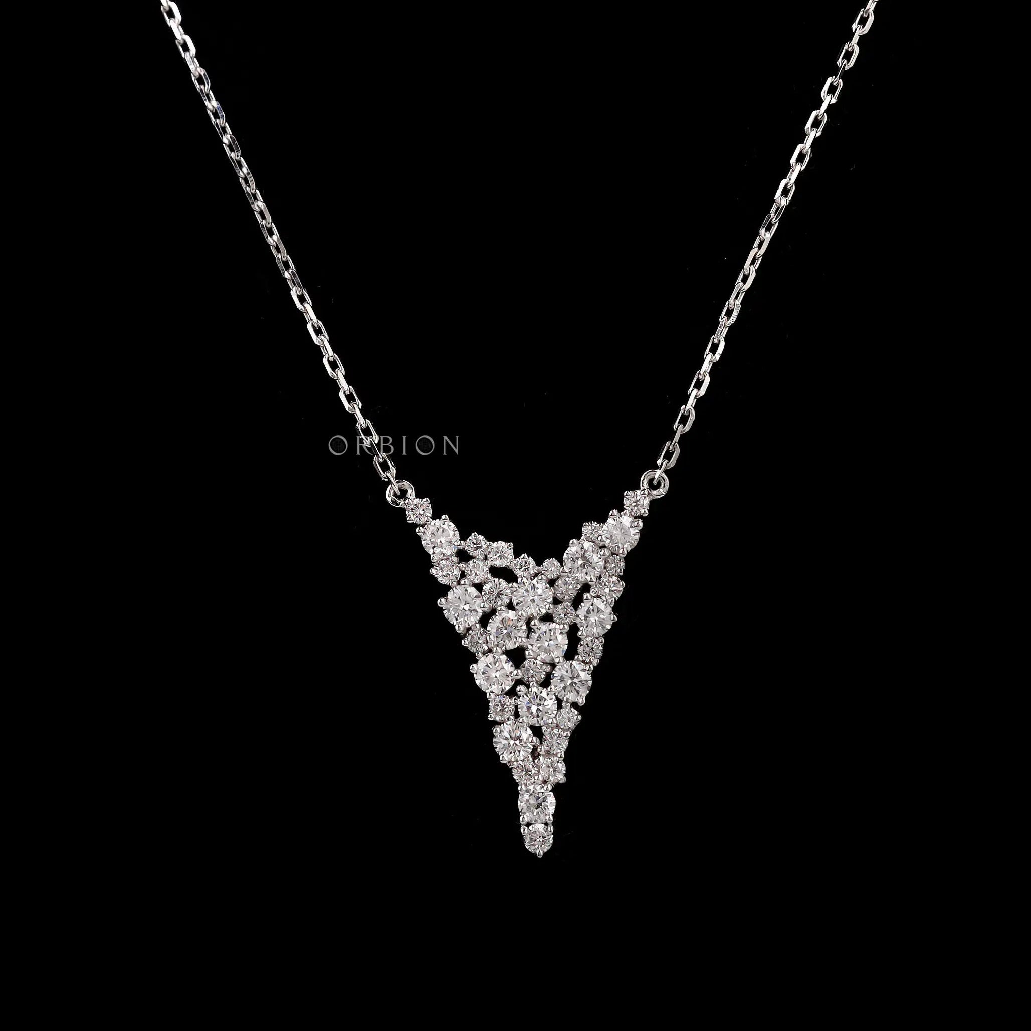 Contemporary lab diamond cluster waterfall necklace in white gold