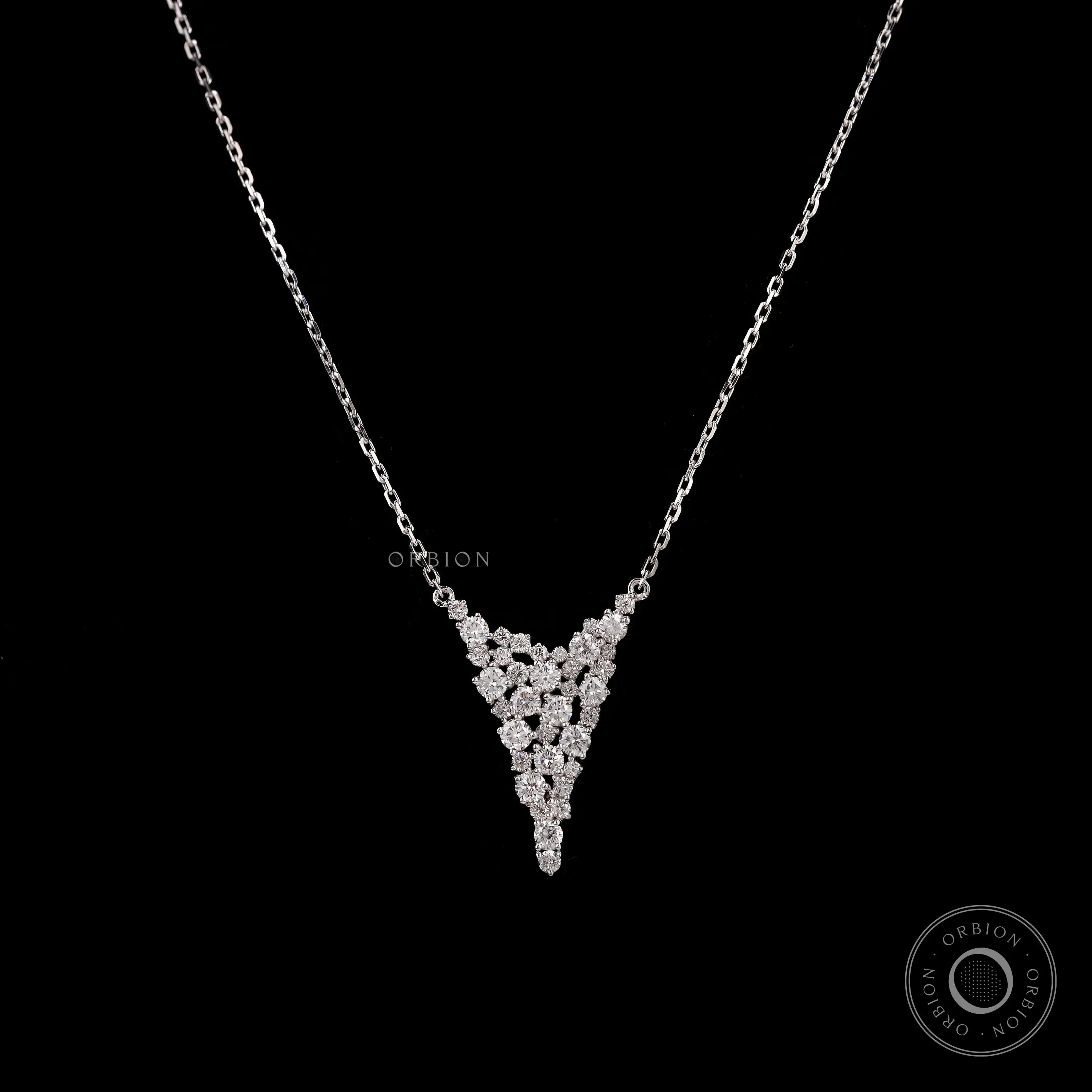 Contemporary lab diamond cluster waterfall necklace in white gold