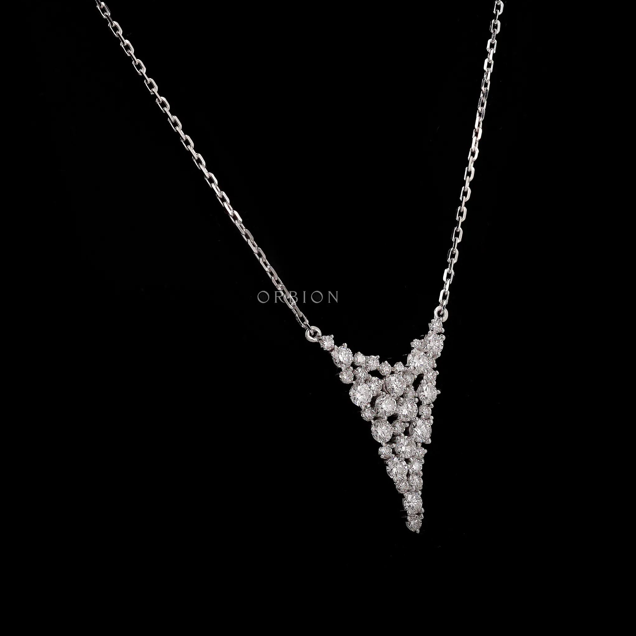 Lab grown diamond cluster statement necklace white gold