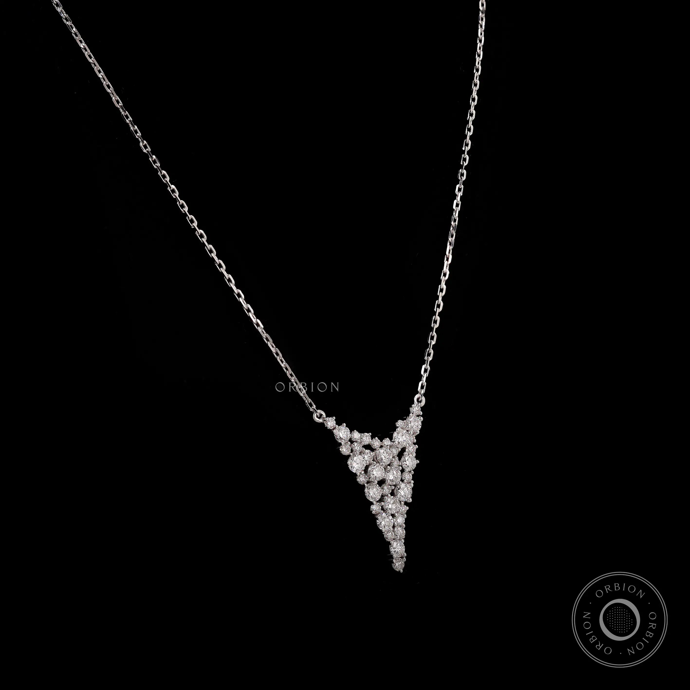 Lab grown diamond cluster statement necklace white gold