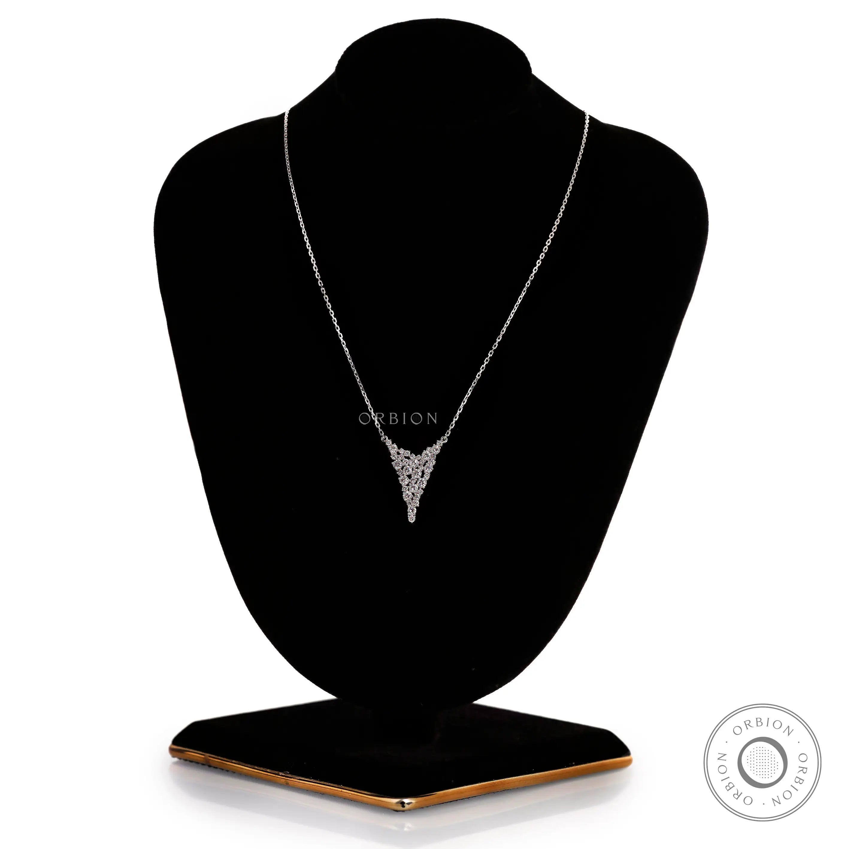 Modern lab diamond pendant necklace with triangular cluster design