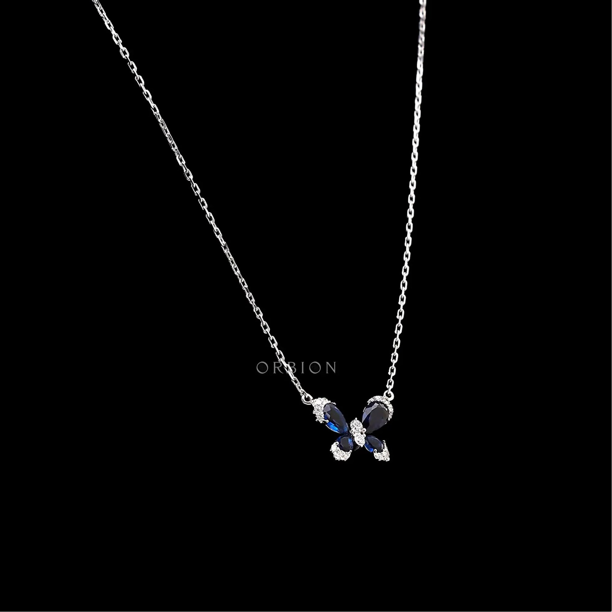 Nature inspired butterfly pendant necklace in white gold