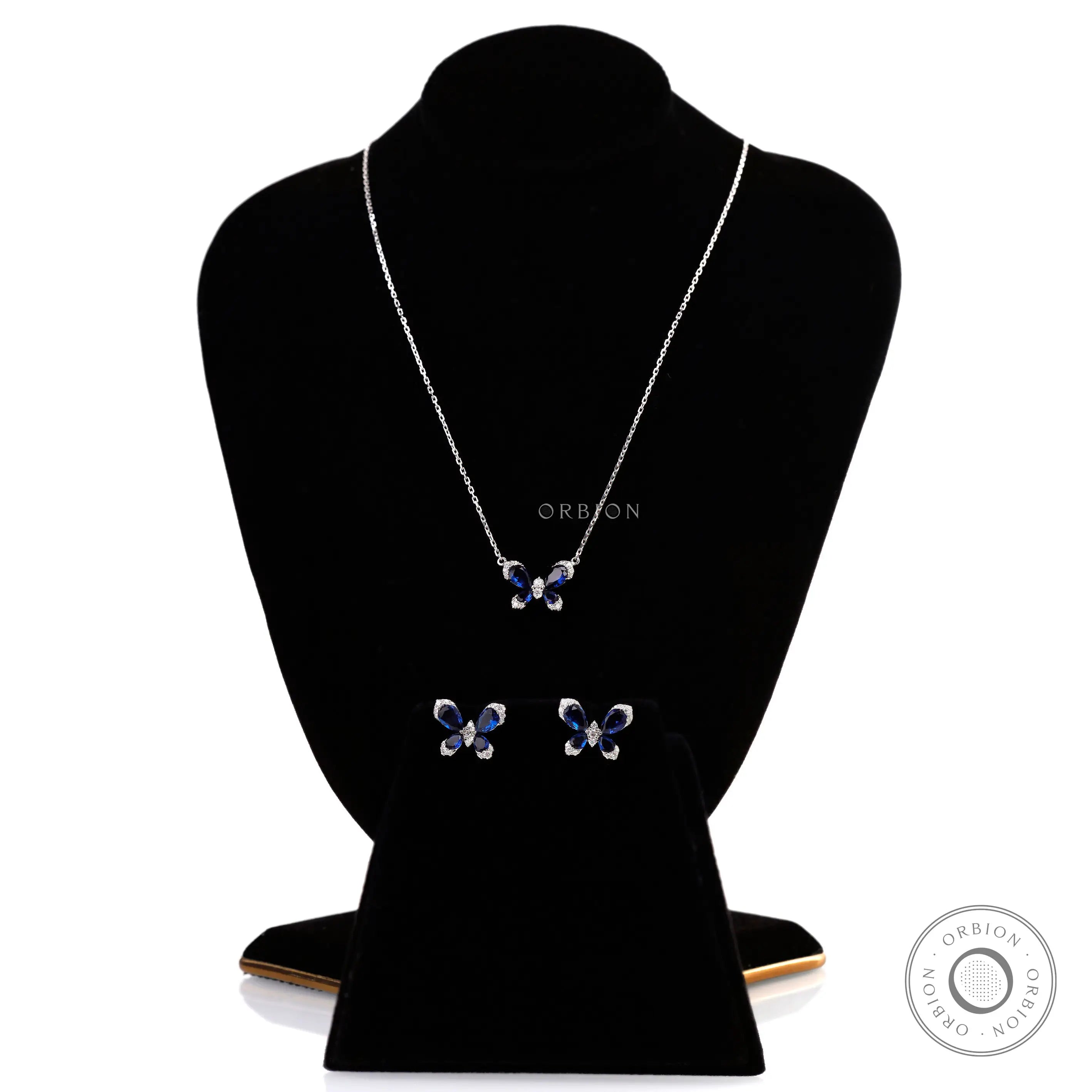 Blue sapphire butterfly necklace with brilliant lab diamonds