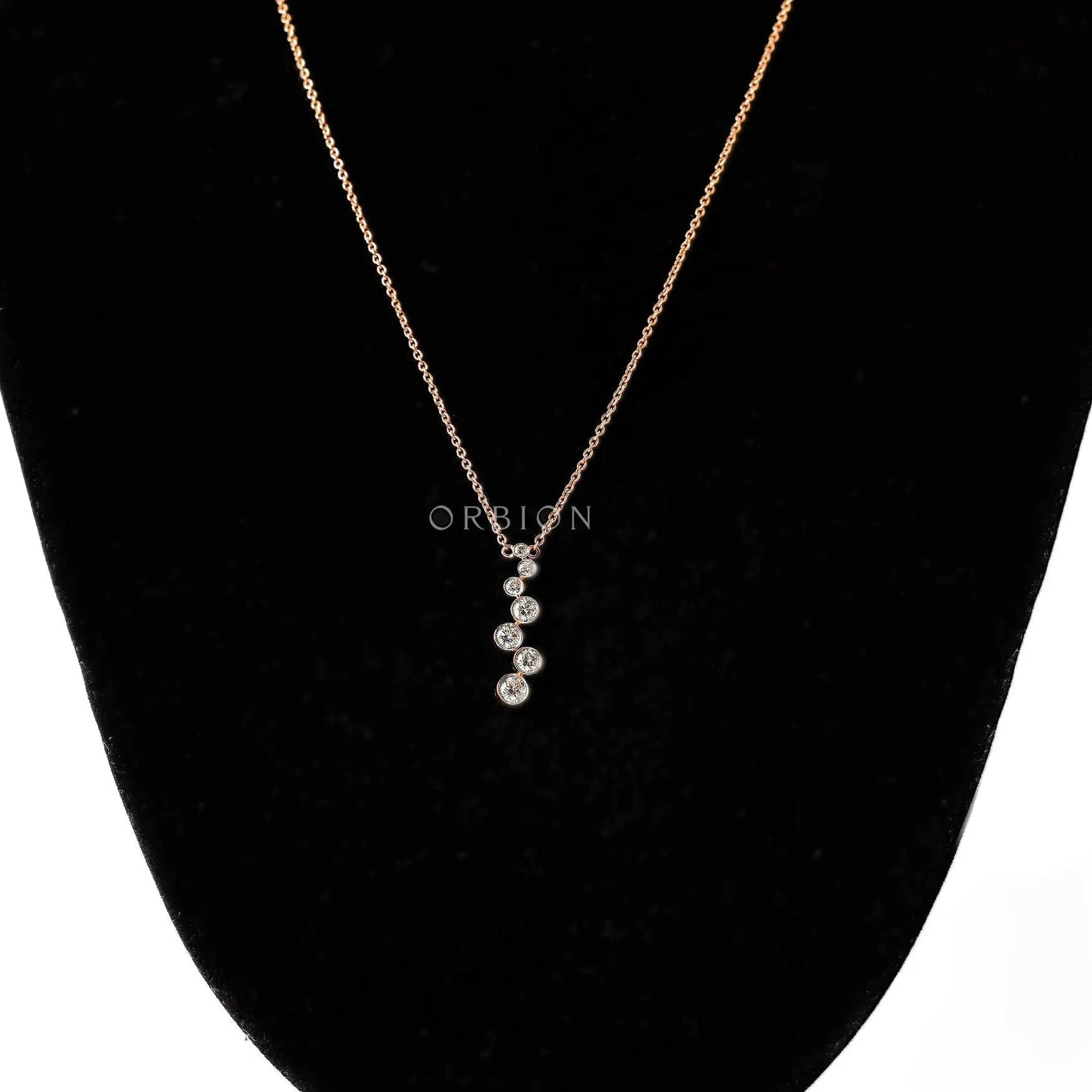 Lab grown diamond bubble drop journey necklace in 10K rose gold