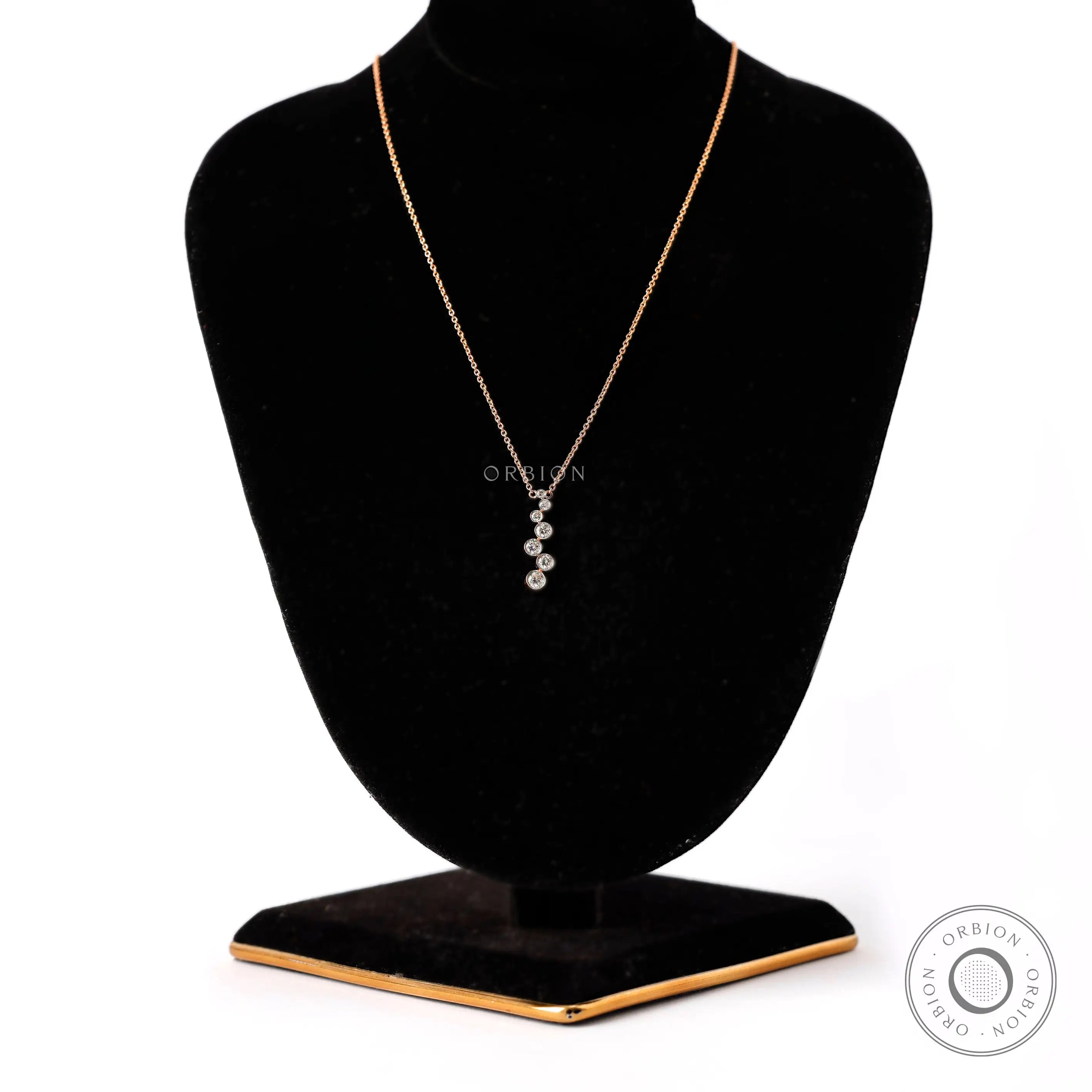 Lab grown diamond bubble drop journey necklace in 10K rose gold