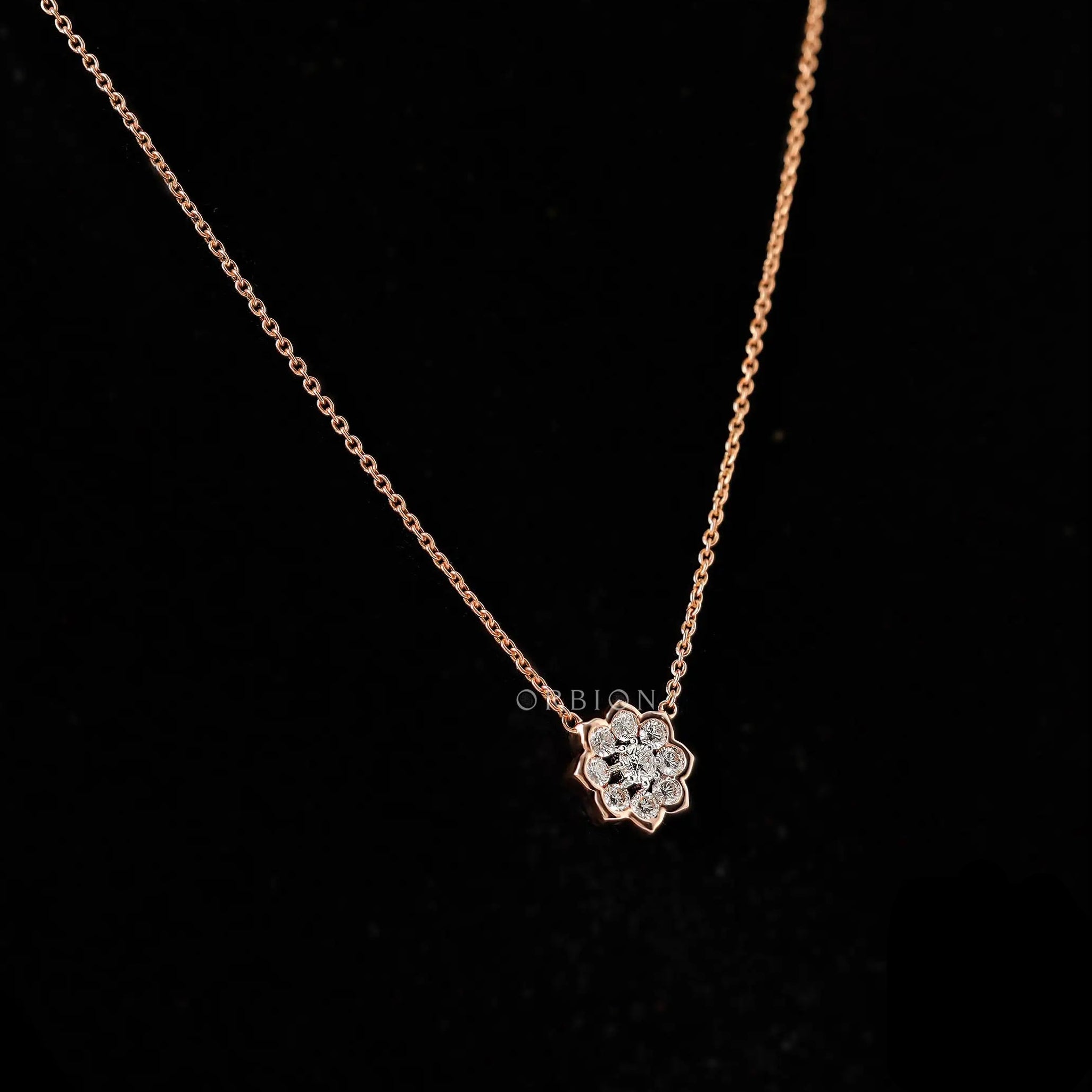 Dainty Diamond Necklace with Floral Pendant in 14k Rose Gold