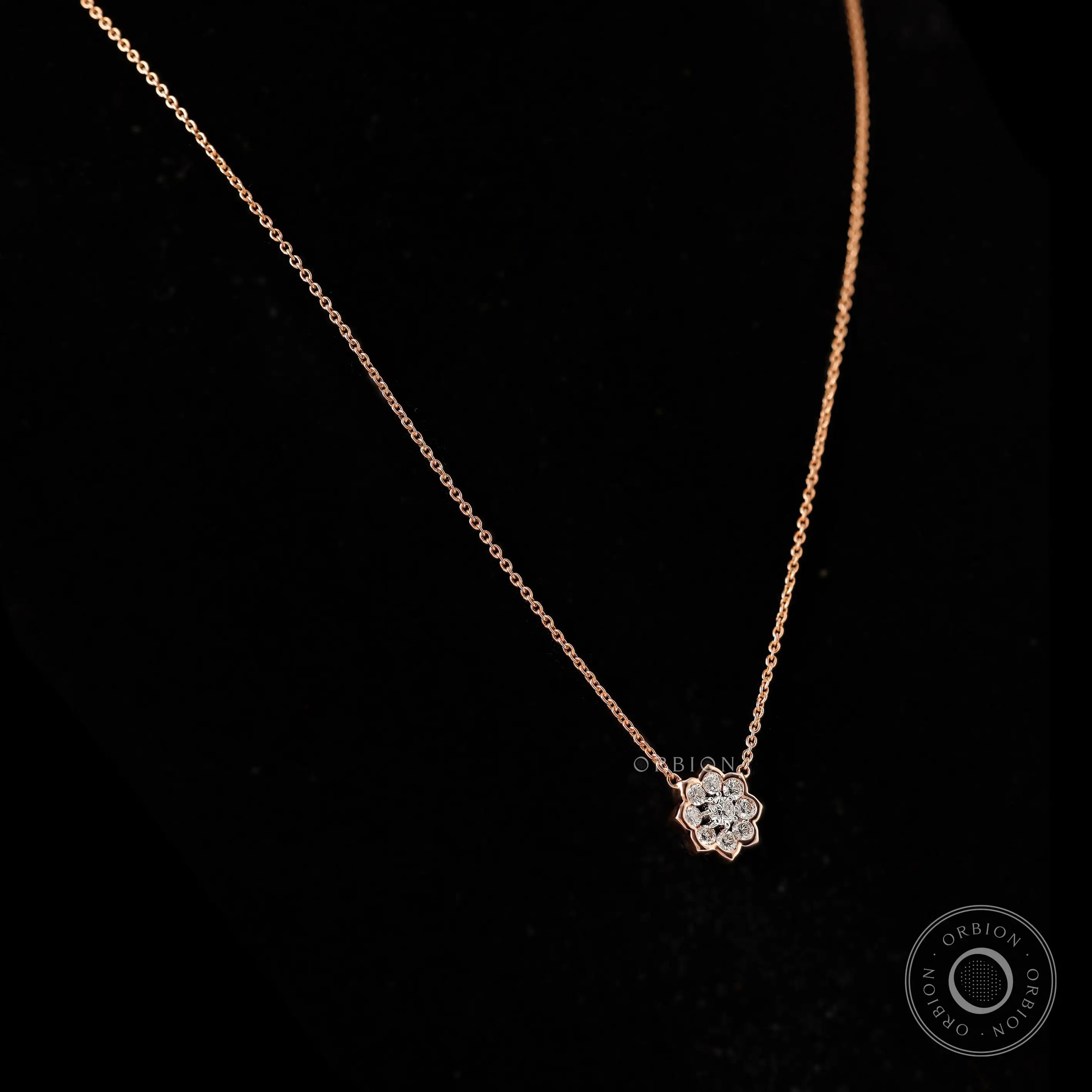 Dainty Diamond Necklace with Floral Pendant in 14k Rose Gold