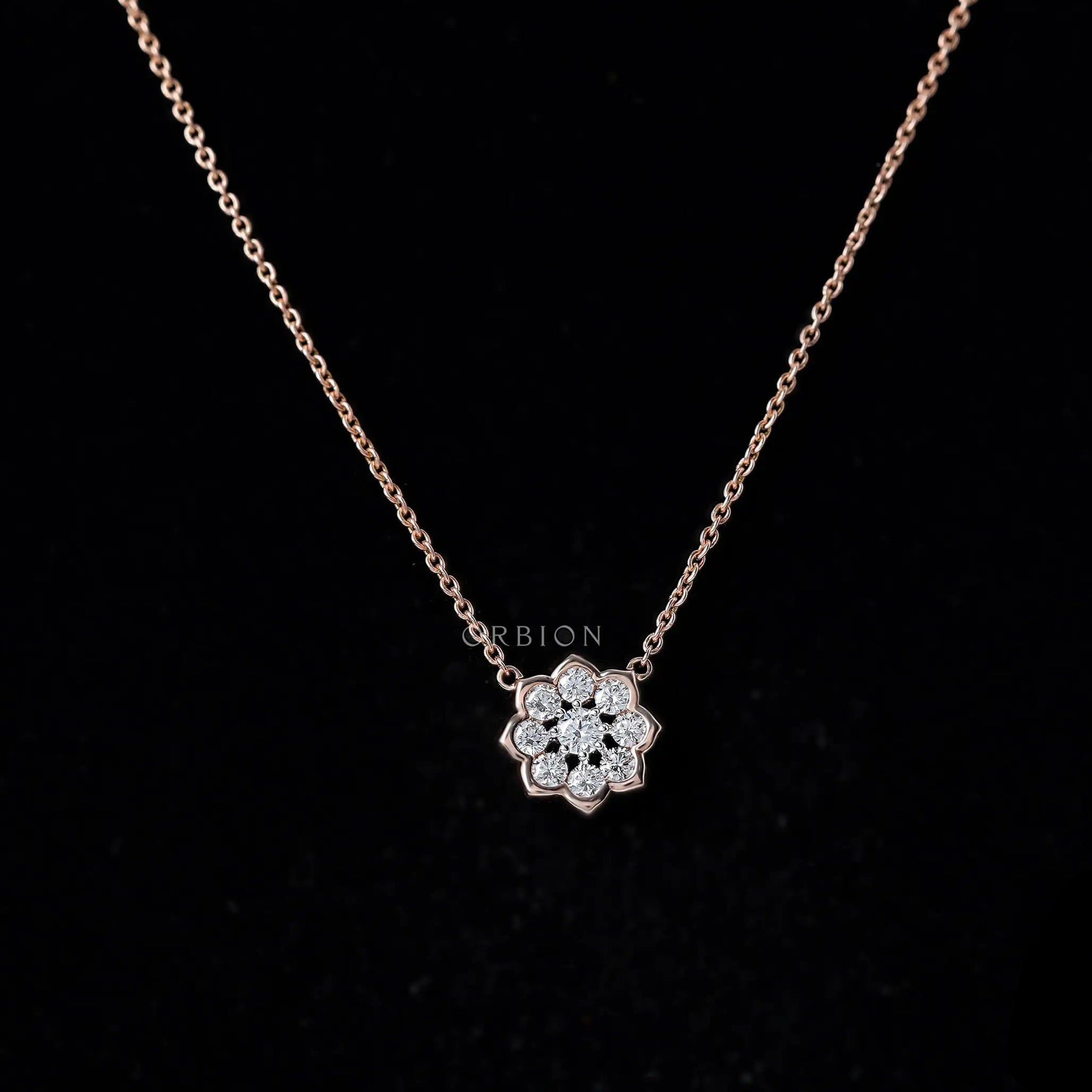 Floral Lab Grown Diamond Pendant Necklace in Rose Gold