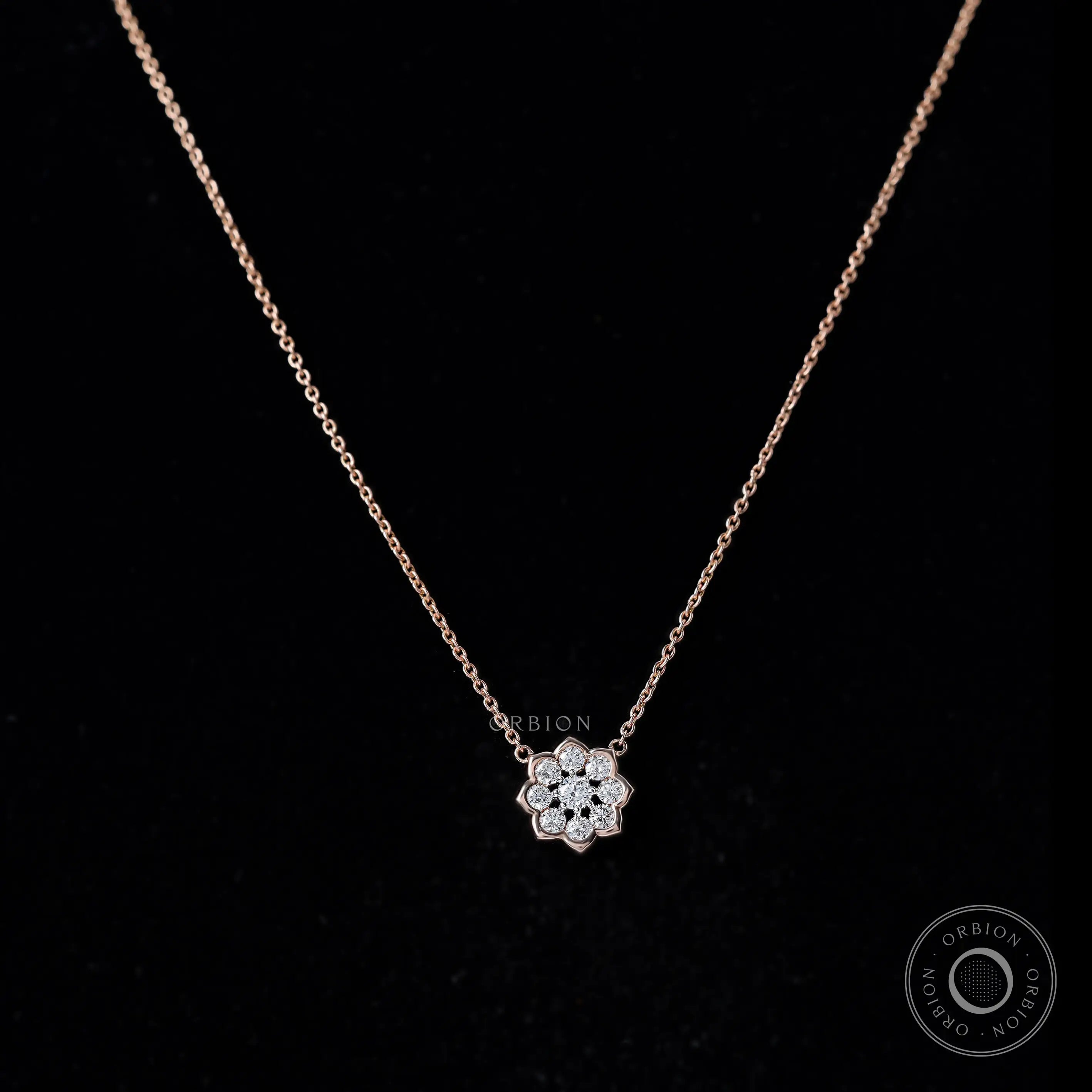 Floral Lab Grown Diamond Pendant Necklace in Rose Gold