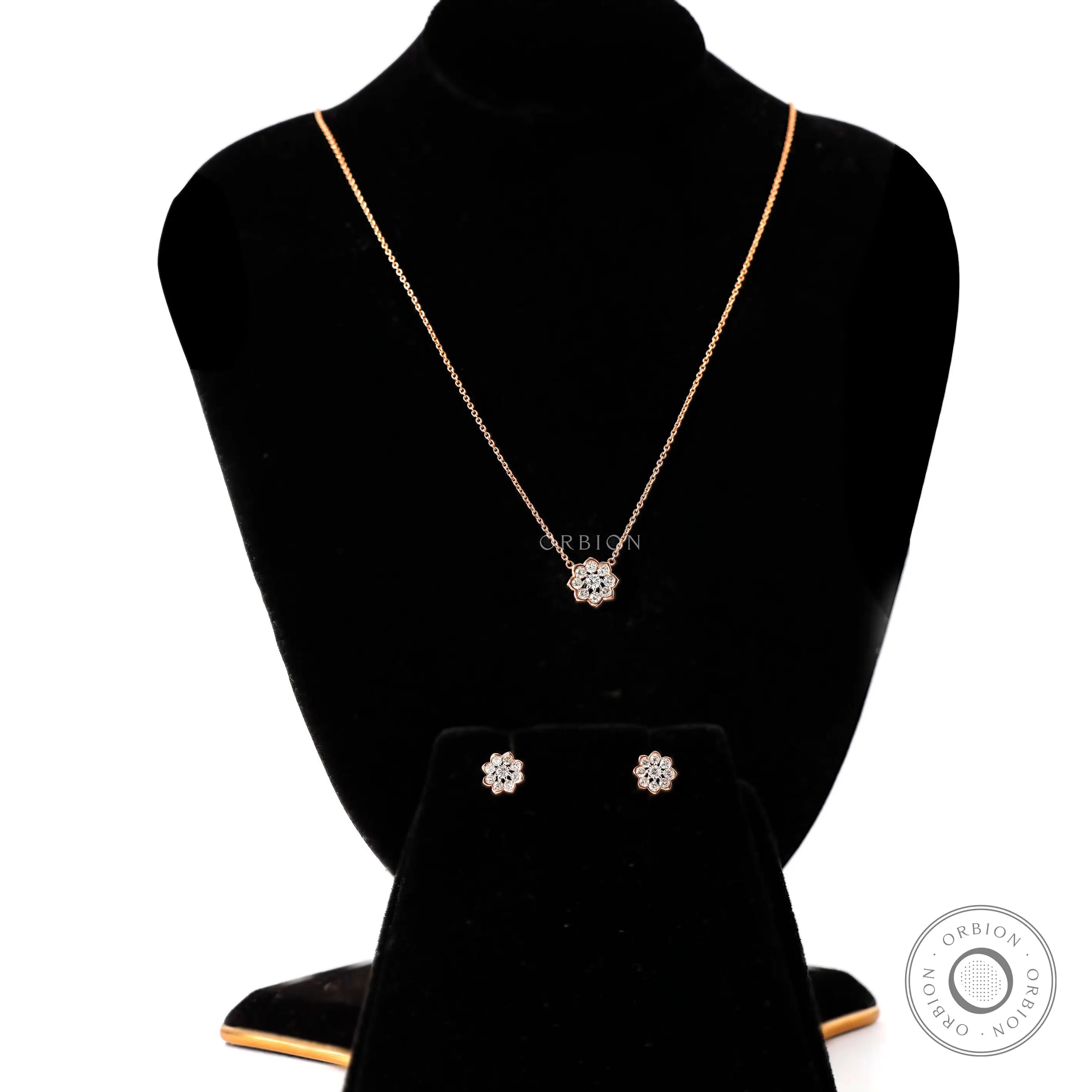 Floral lab diamond necklace with matching stud earrings