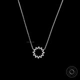 Lab diamond circle necklace in 14K white gold on black background