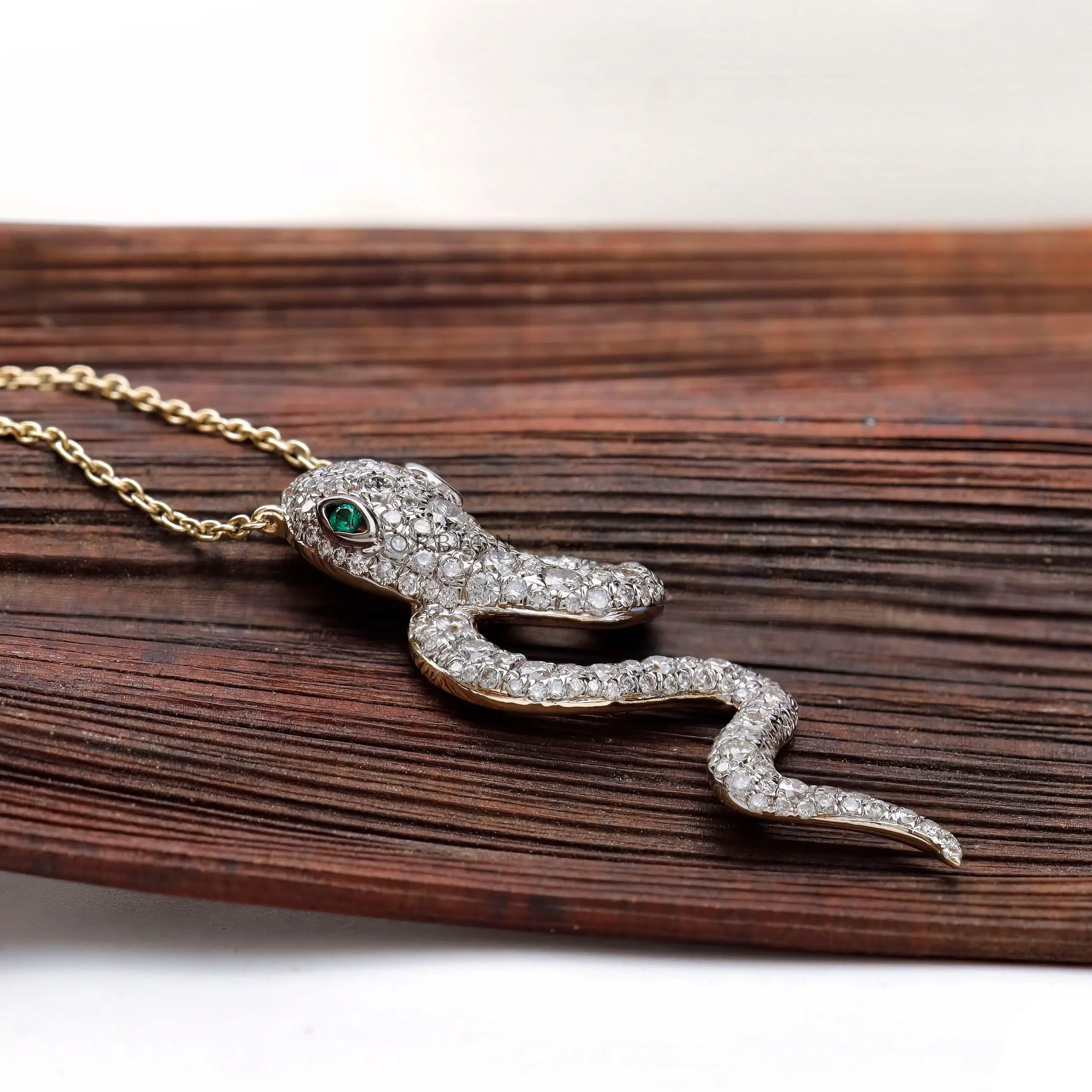 Modern hip hop style diamond snake pendant on chain