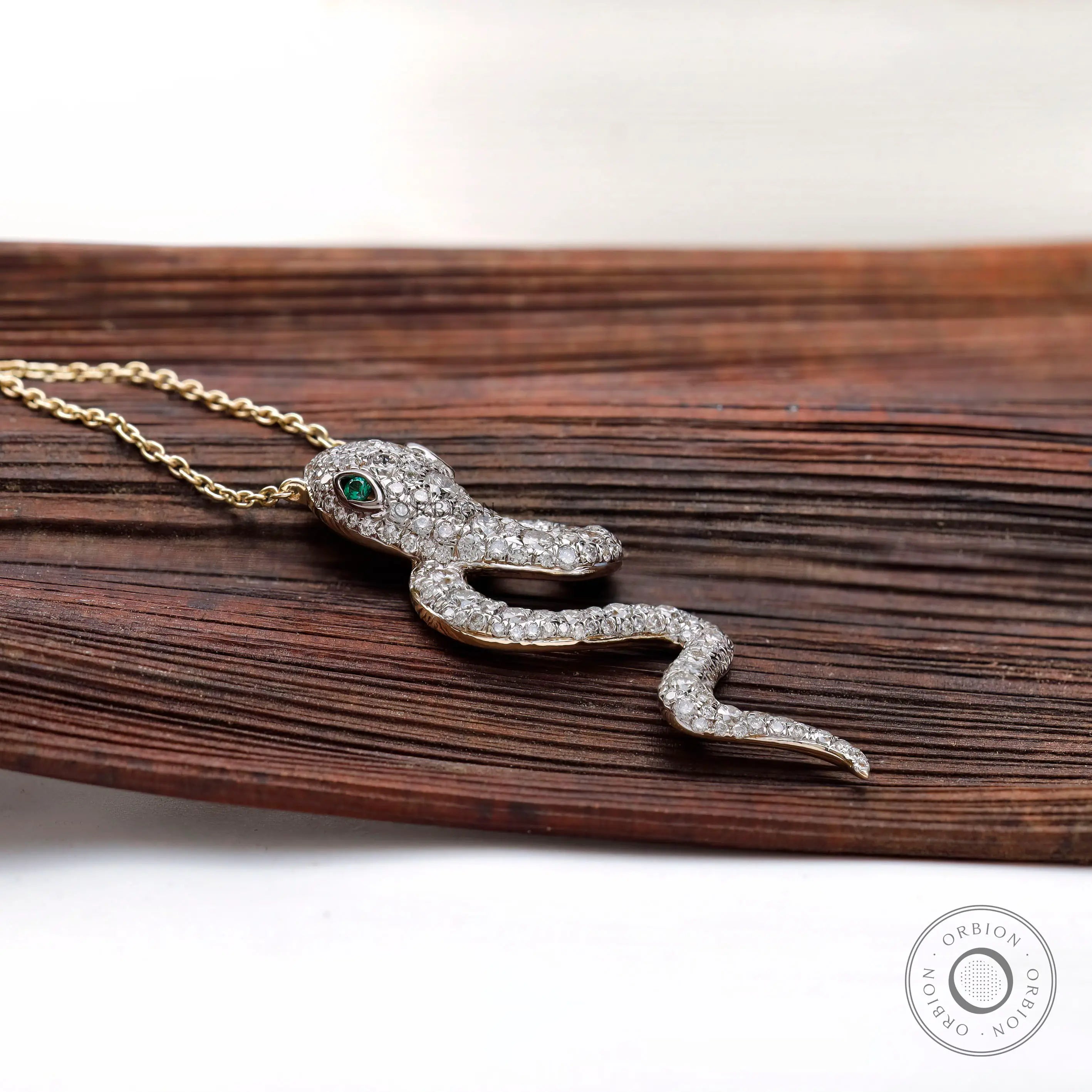 Modern hip hop style diamond snake pendant on chain
