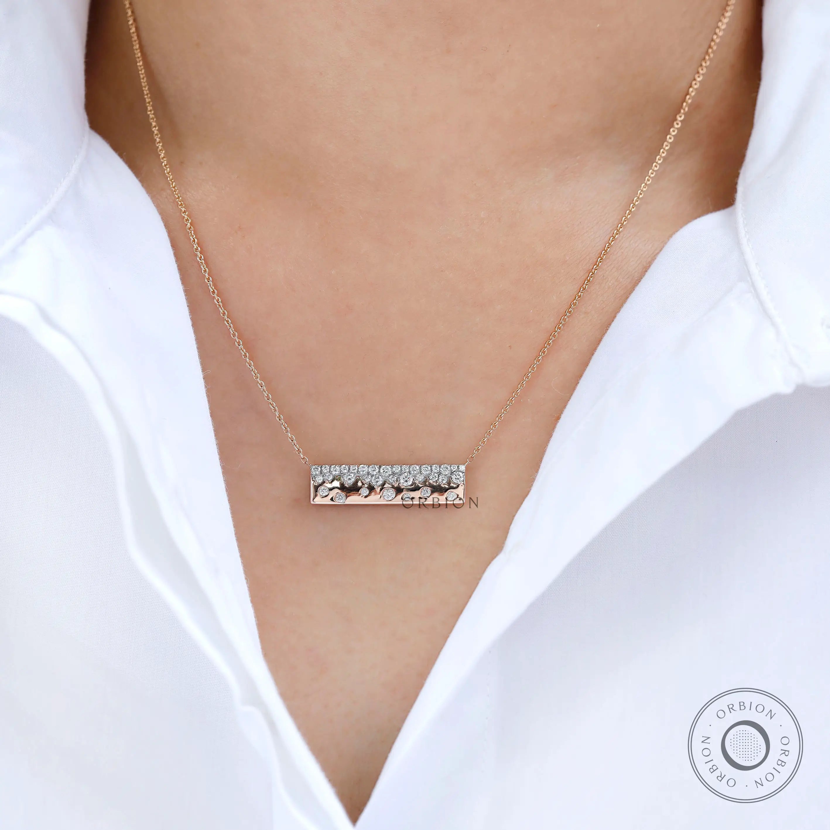 Scattered lab diamond confetti bar necklace 10k rose gold