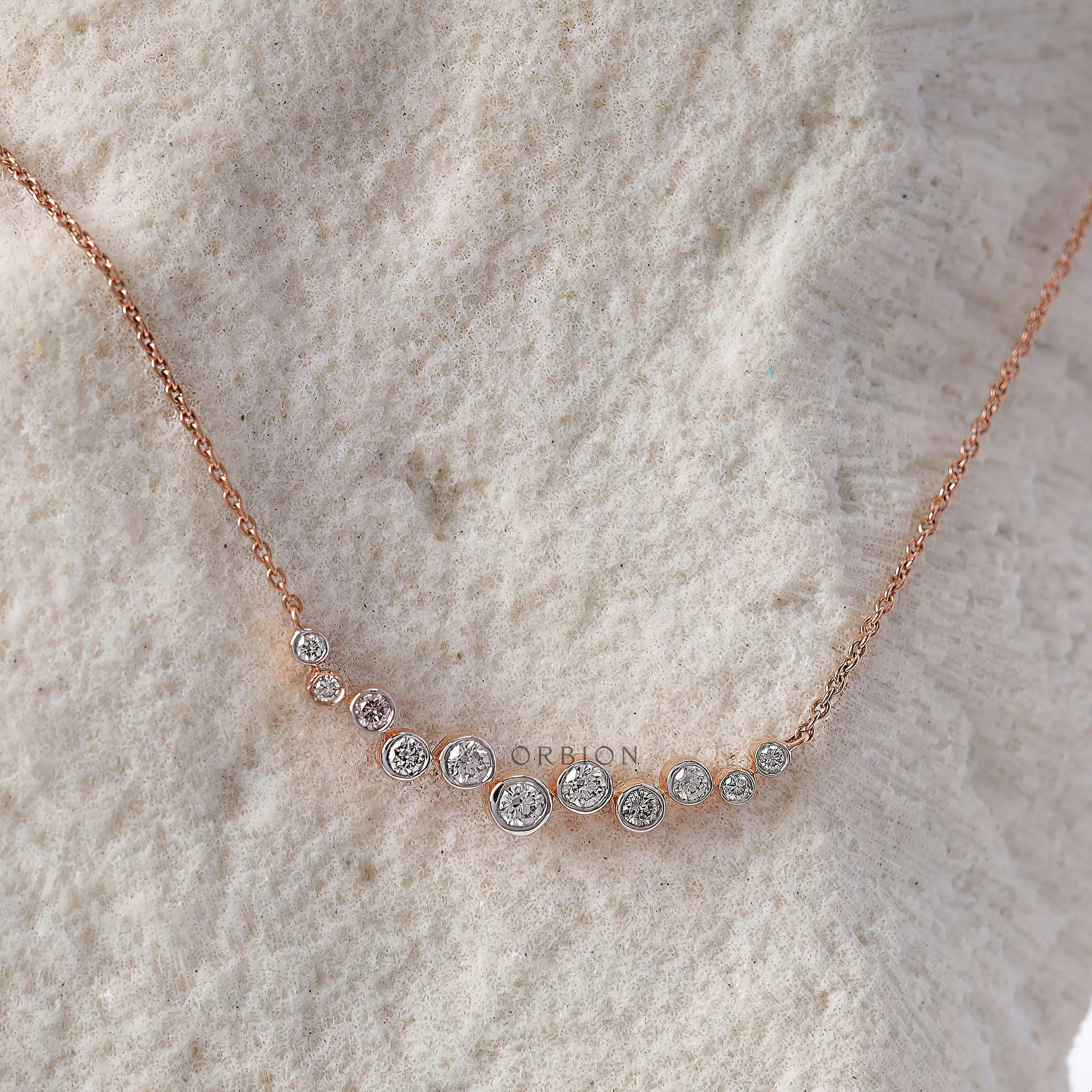 14K Rose Gold Lab Grown Diamond Cluster Necklace on white background