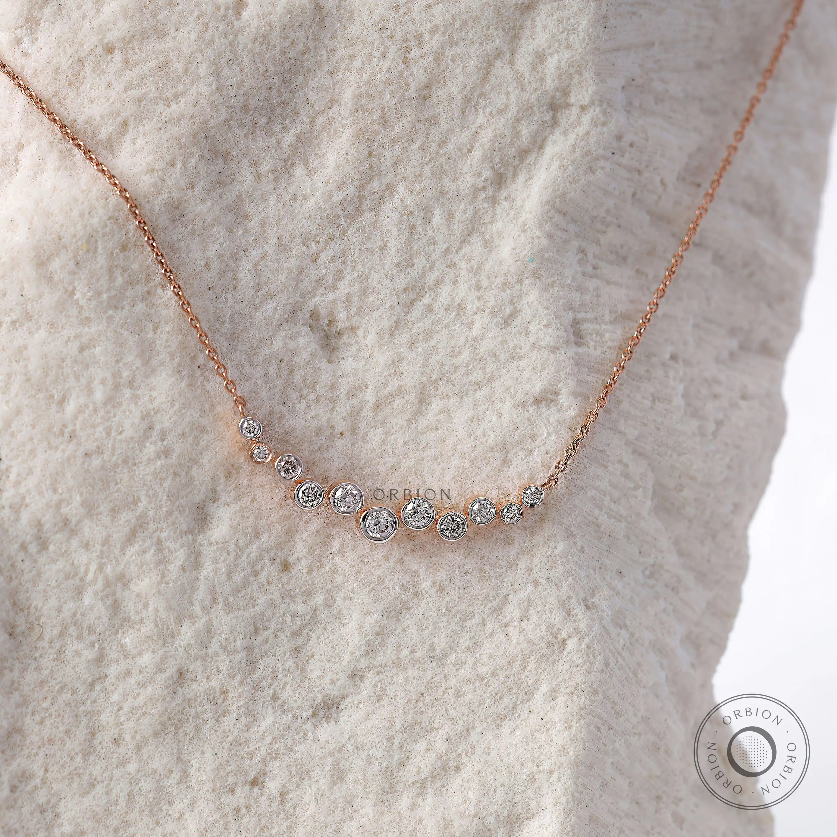 14K Rose Gold Lab Grown Diamond Cluster Necklace on white background