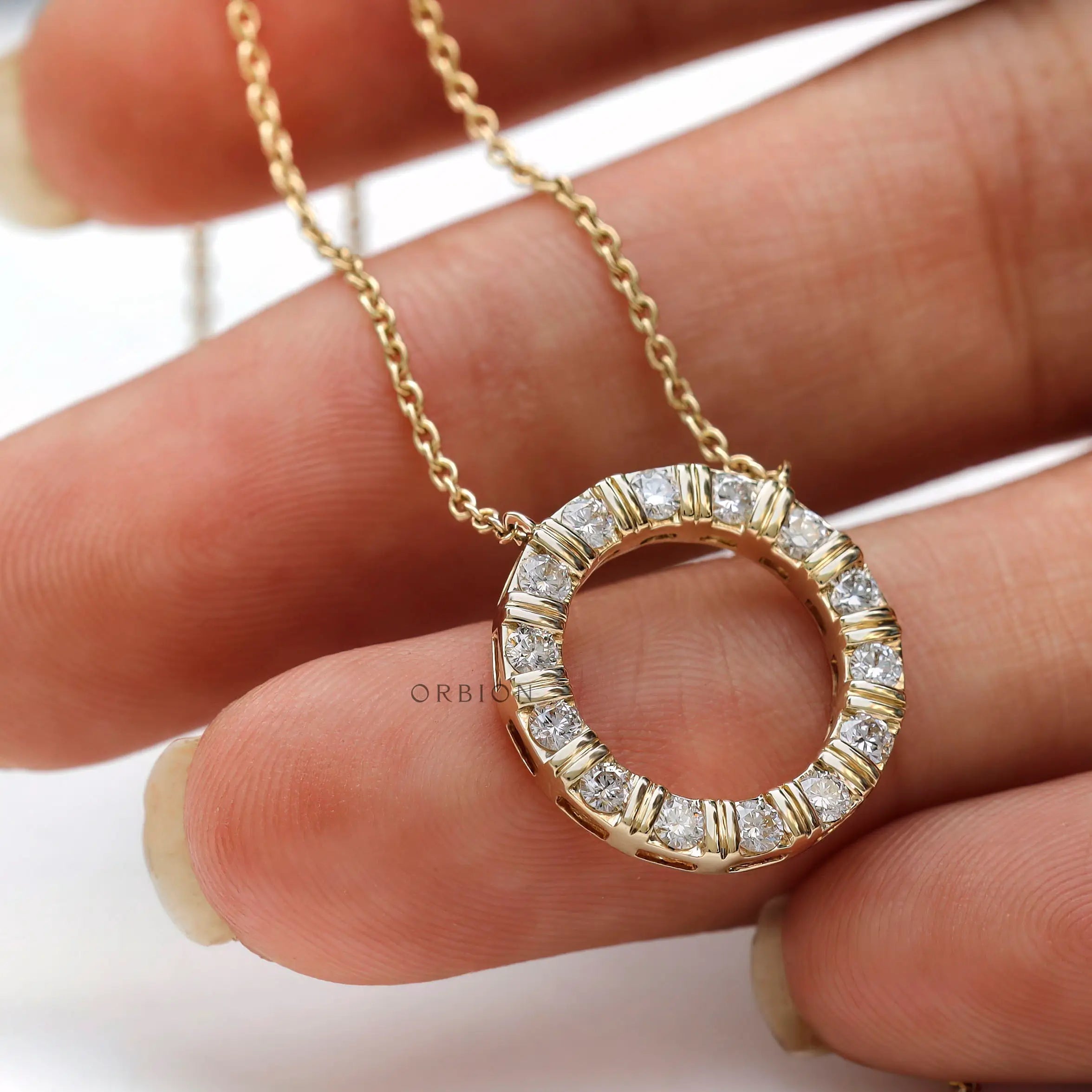 Simple yet elegant lab diamond circle necklace in 14k gold