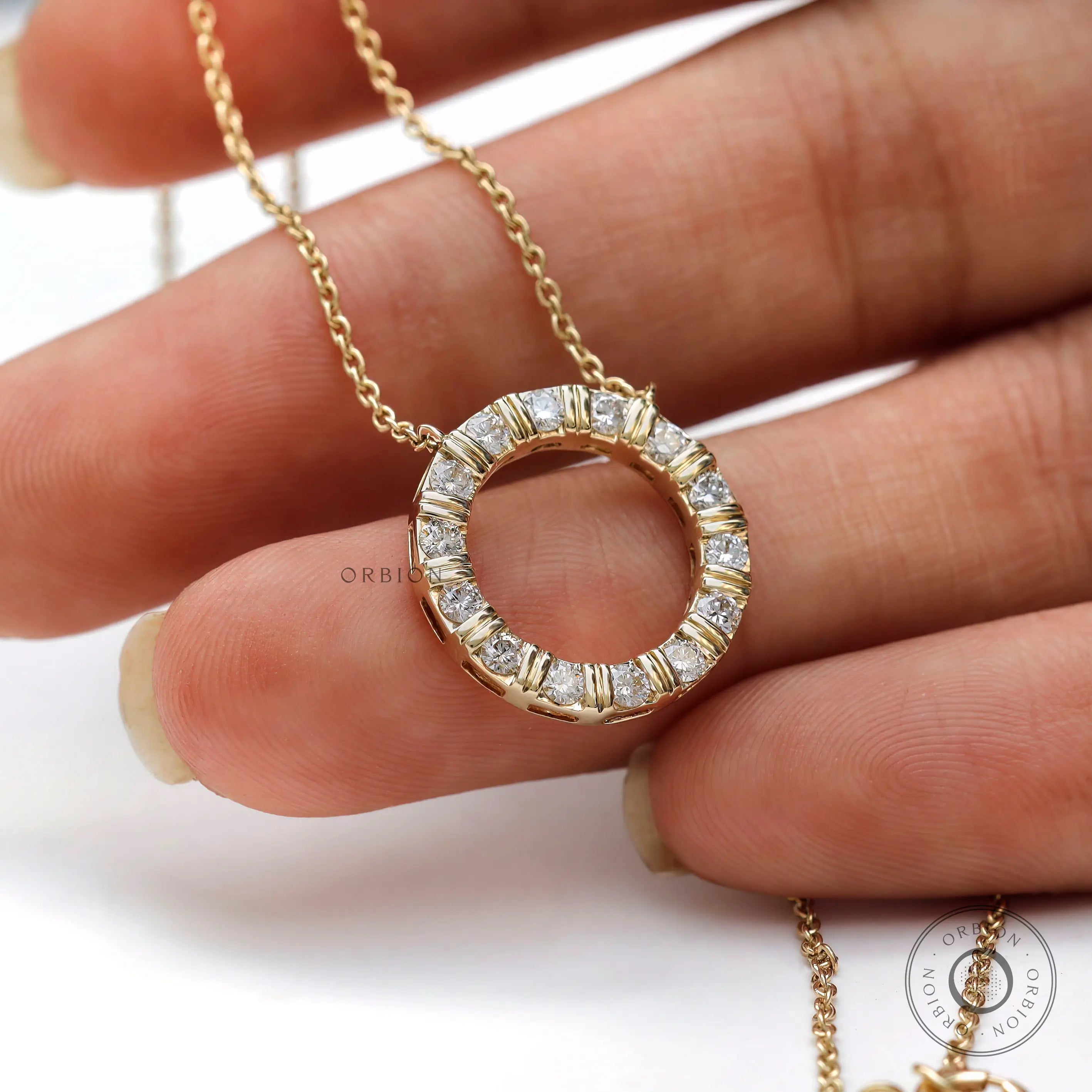 Simple yet elegant lab diamond circle necklace in 14k gold