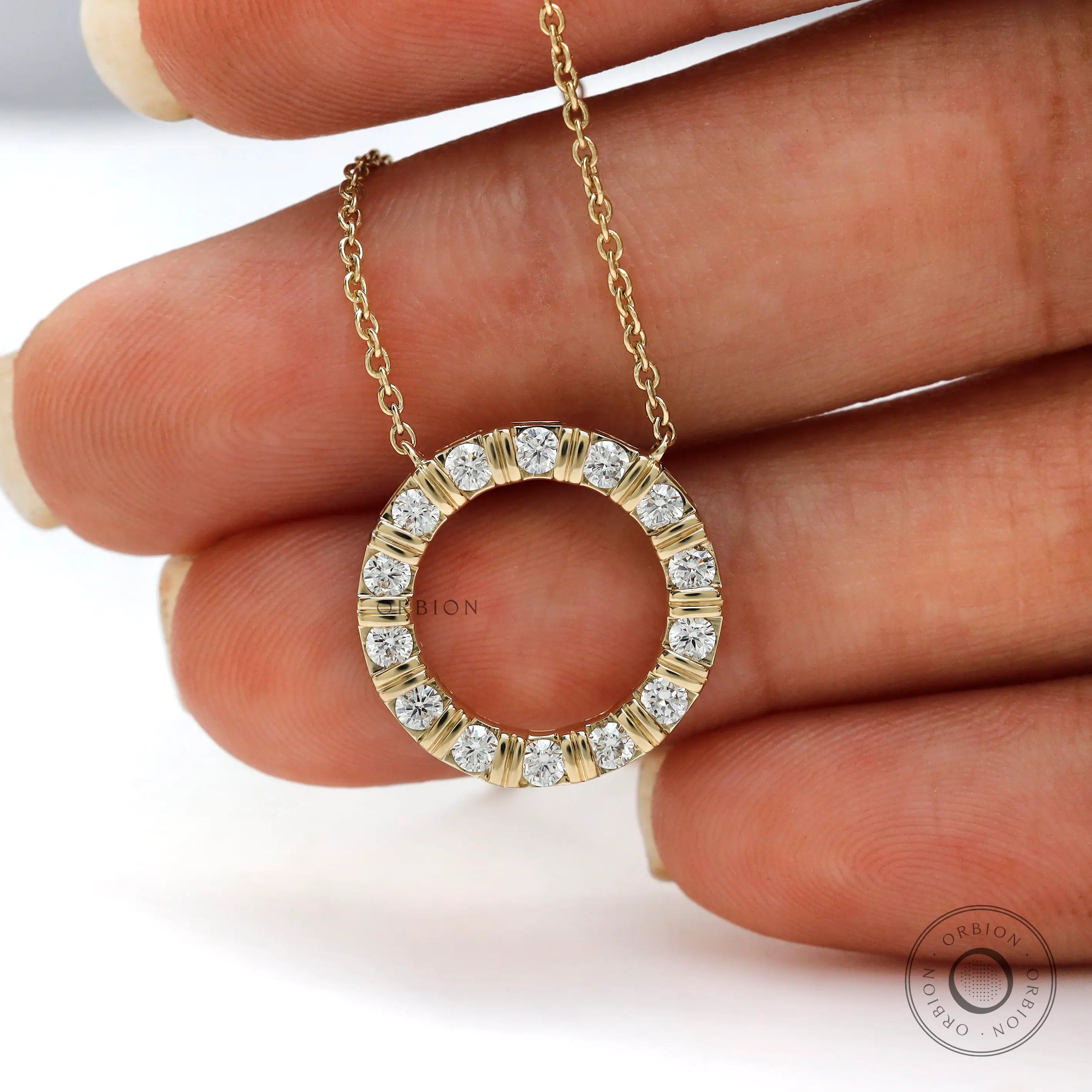 Timeless 14k yellow gold lab diamond circle necklace for women