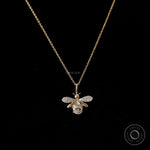 Honey bee pendant necklace in 10K yellow gold with pave set lab diamonds