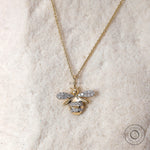 Lab diamond bee pendant necklace yellow gold