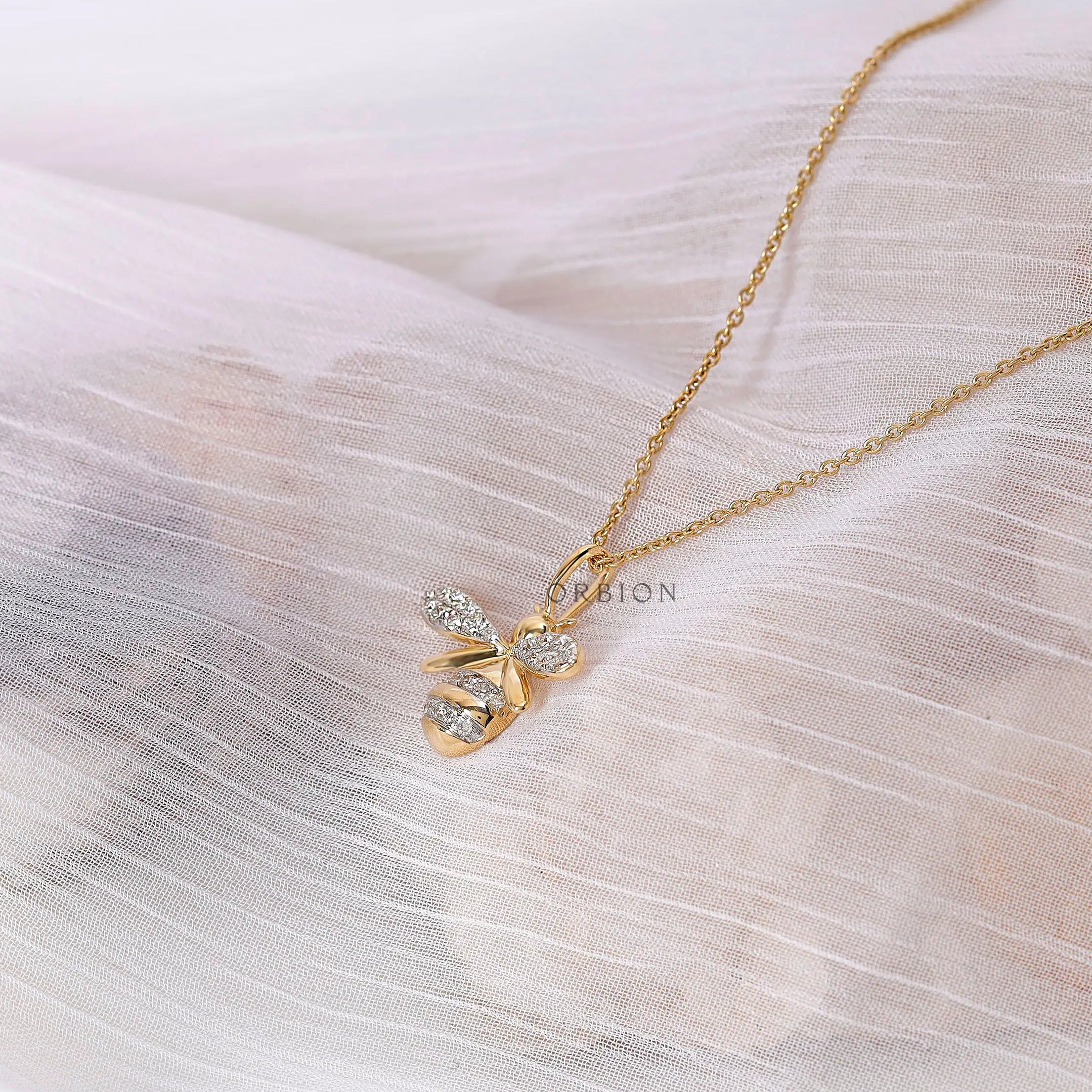 Elegant lab diamond honey bee pendant with glossy finish