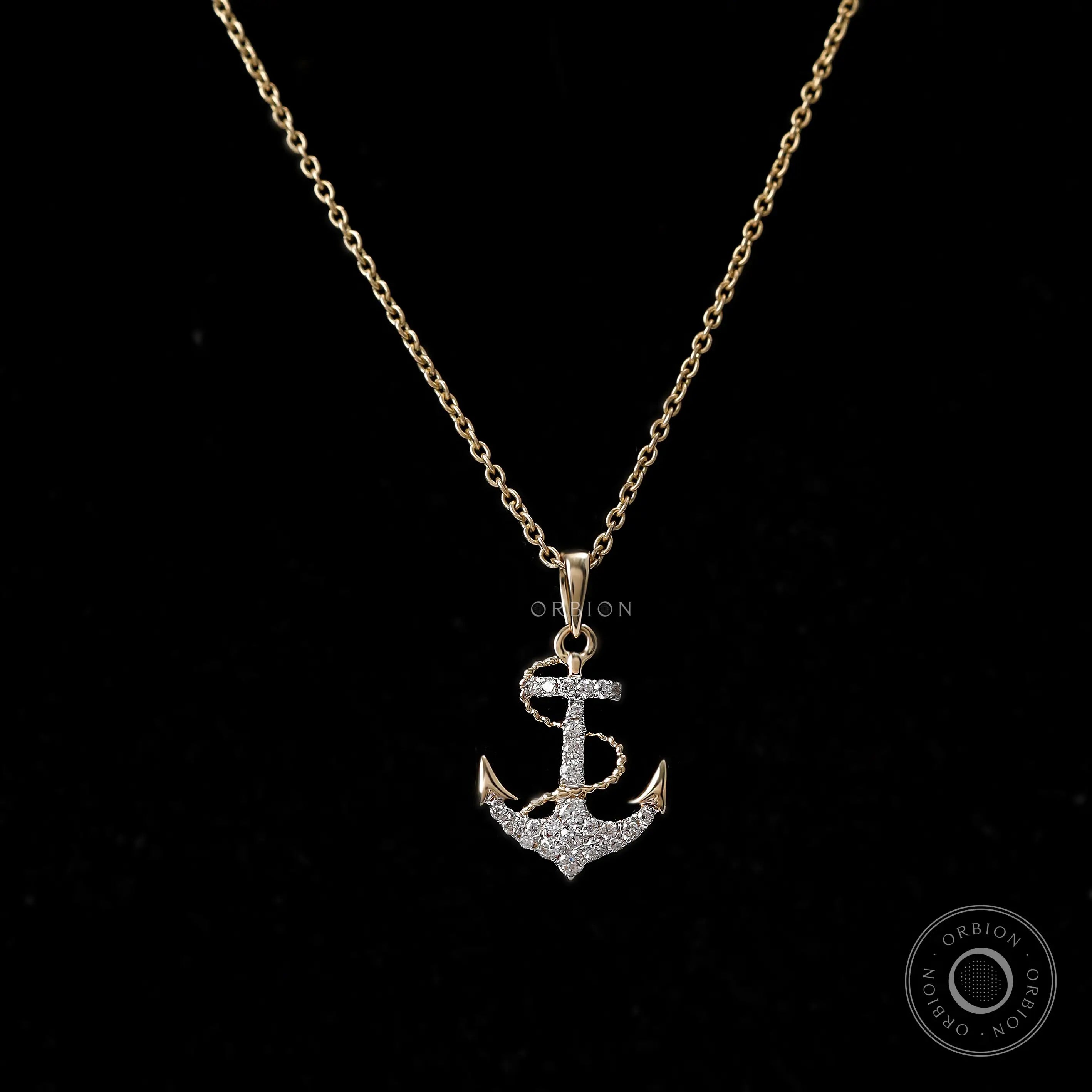 Sea anchor boaters necklace in 10K yellow gold with lab diamonds