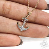 Sea-themed anchor and rope pendant necklace in 14k/10k/18k yellow gold with diamonds