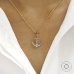 Marine-inspired anchor pendant necklace with rope and lab diamonds in yellow gold