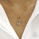 Marine-inspired anchor pendant necklace with rope and lab diamonds in yellow gold
