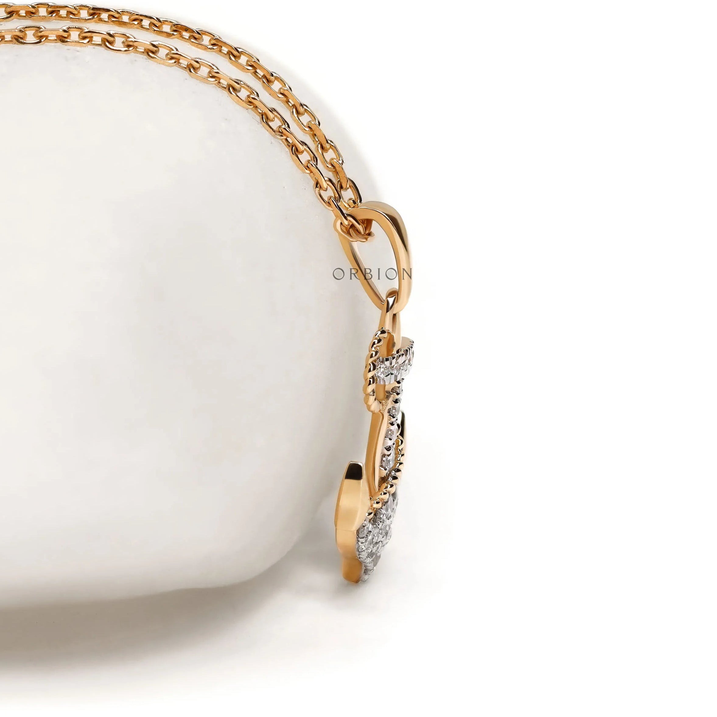 Elegant yellow gold anchor necklace with rope detail and lab-created diamonds