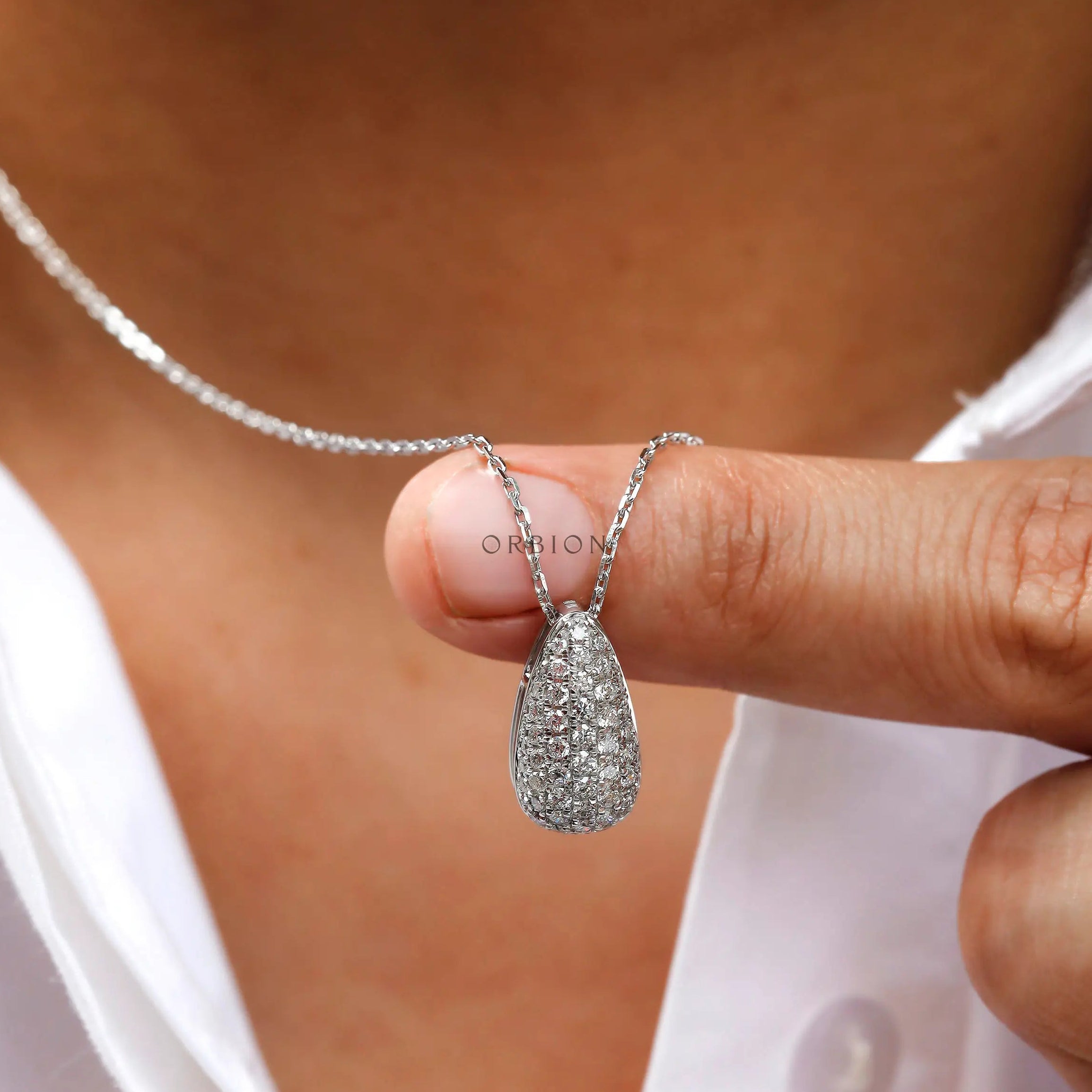 Minimalist lab diamond pendant necklace on model