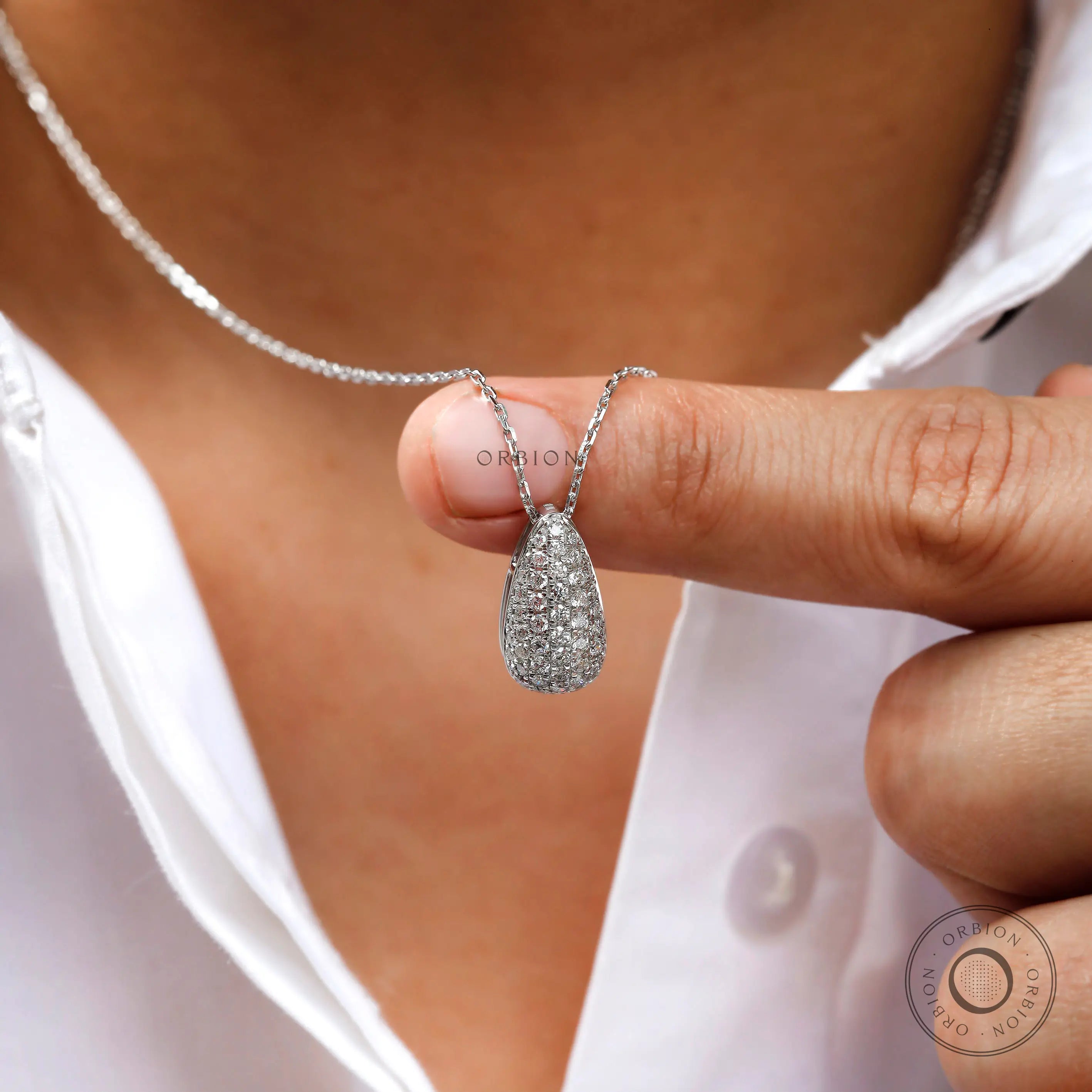 Minimalist lab diamond pendant necklace on model