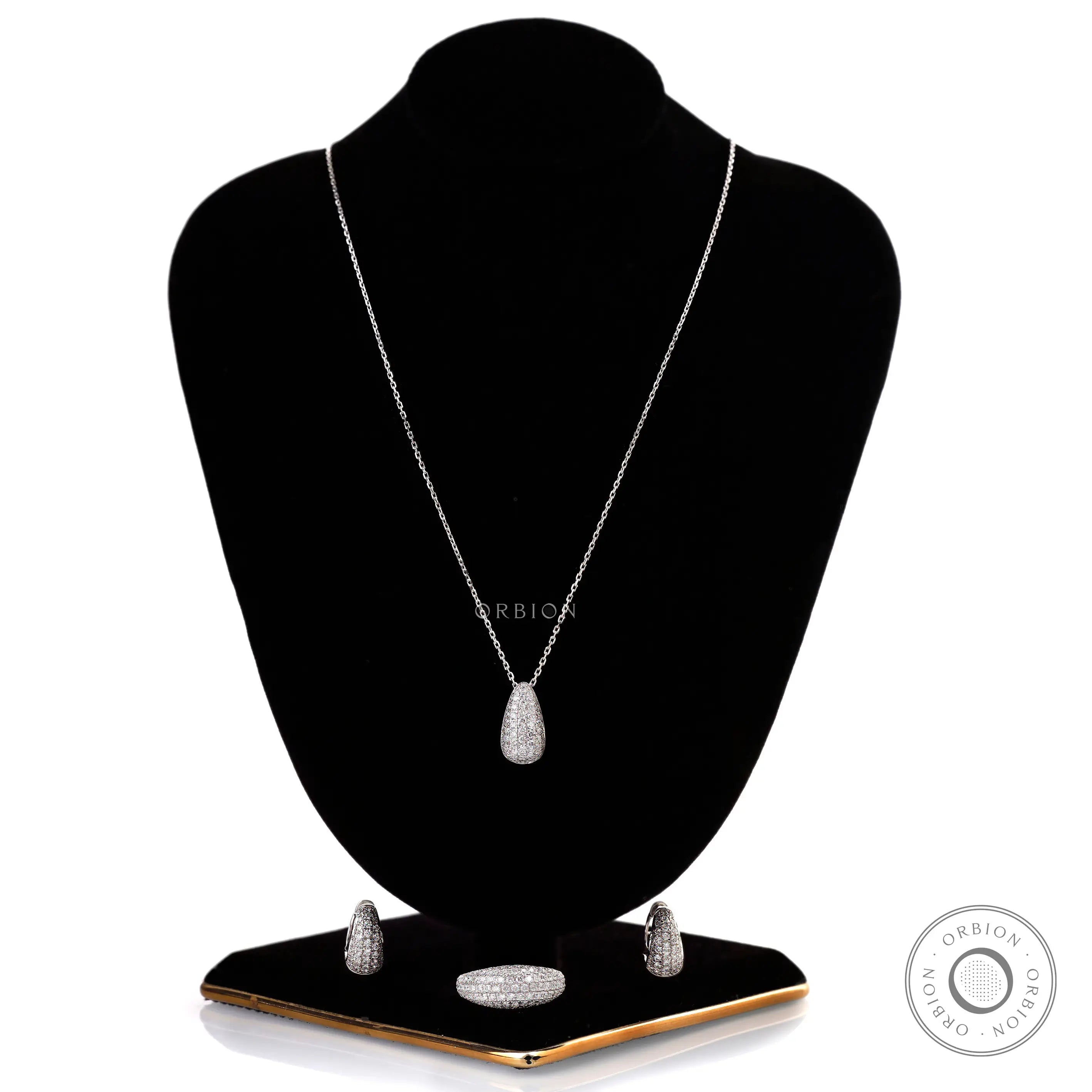 Teardrop pave diamond pendant necklace jewelry display