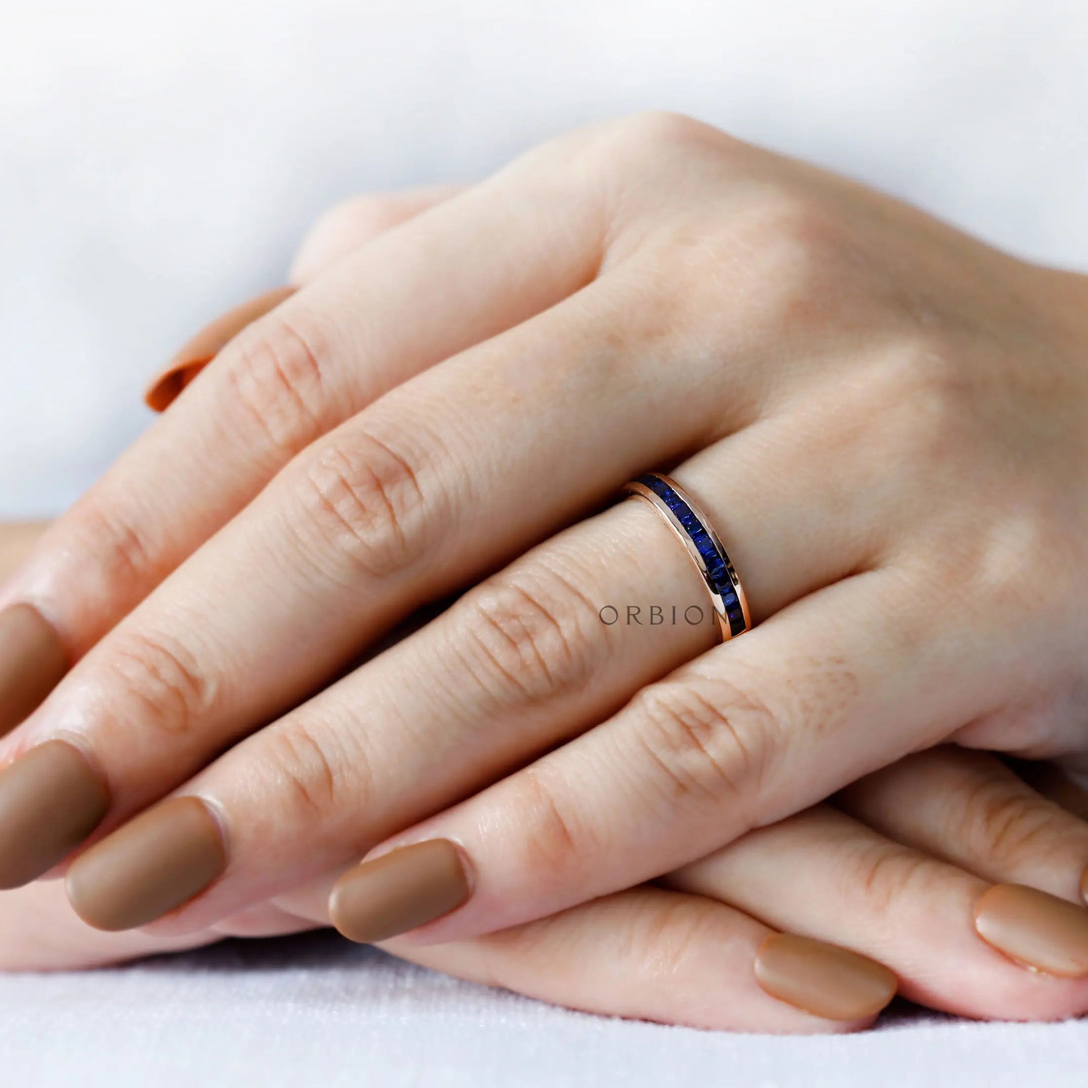 Princess cut blue sapphire stacking ring 14k rose gold
