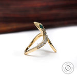 Solid gold snake ring showing curved band design