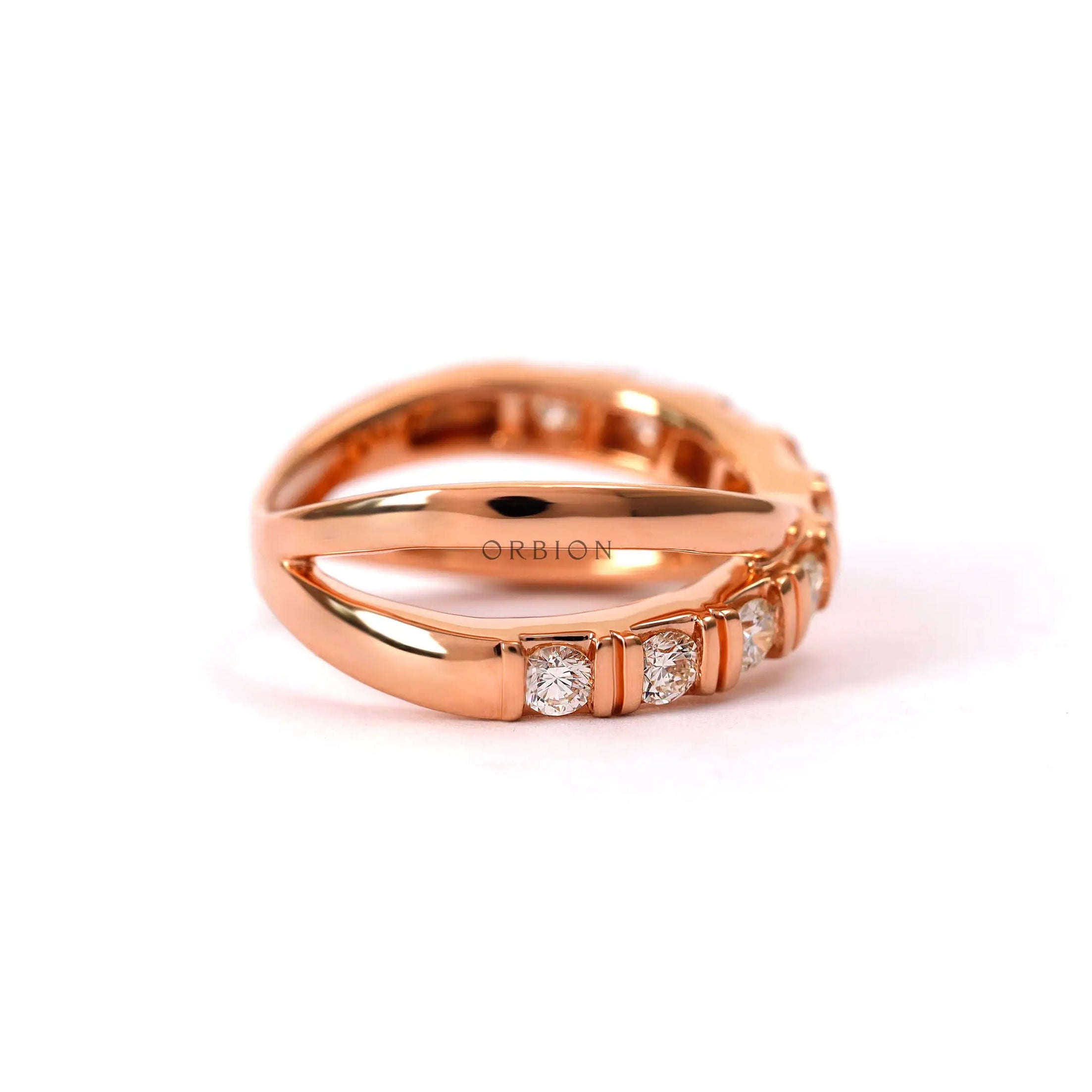 Unique criss cross diamond wedding band rose gold jewelry