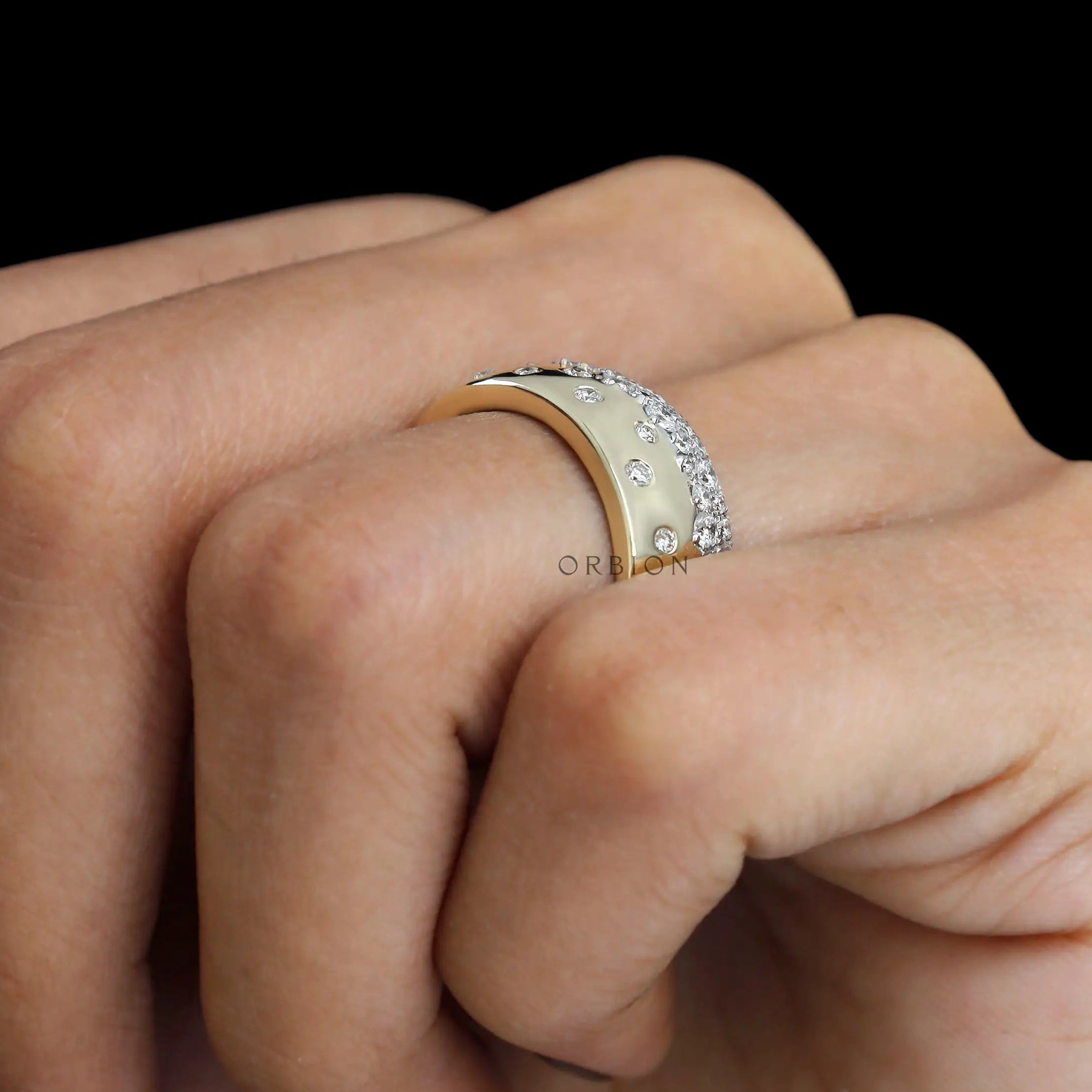Top view of scattered diamond confetti cigar band highlighting snowfall edge