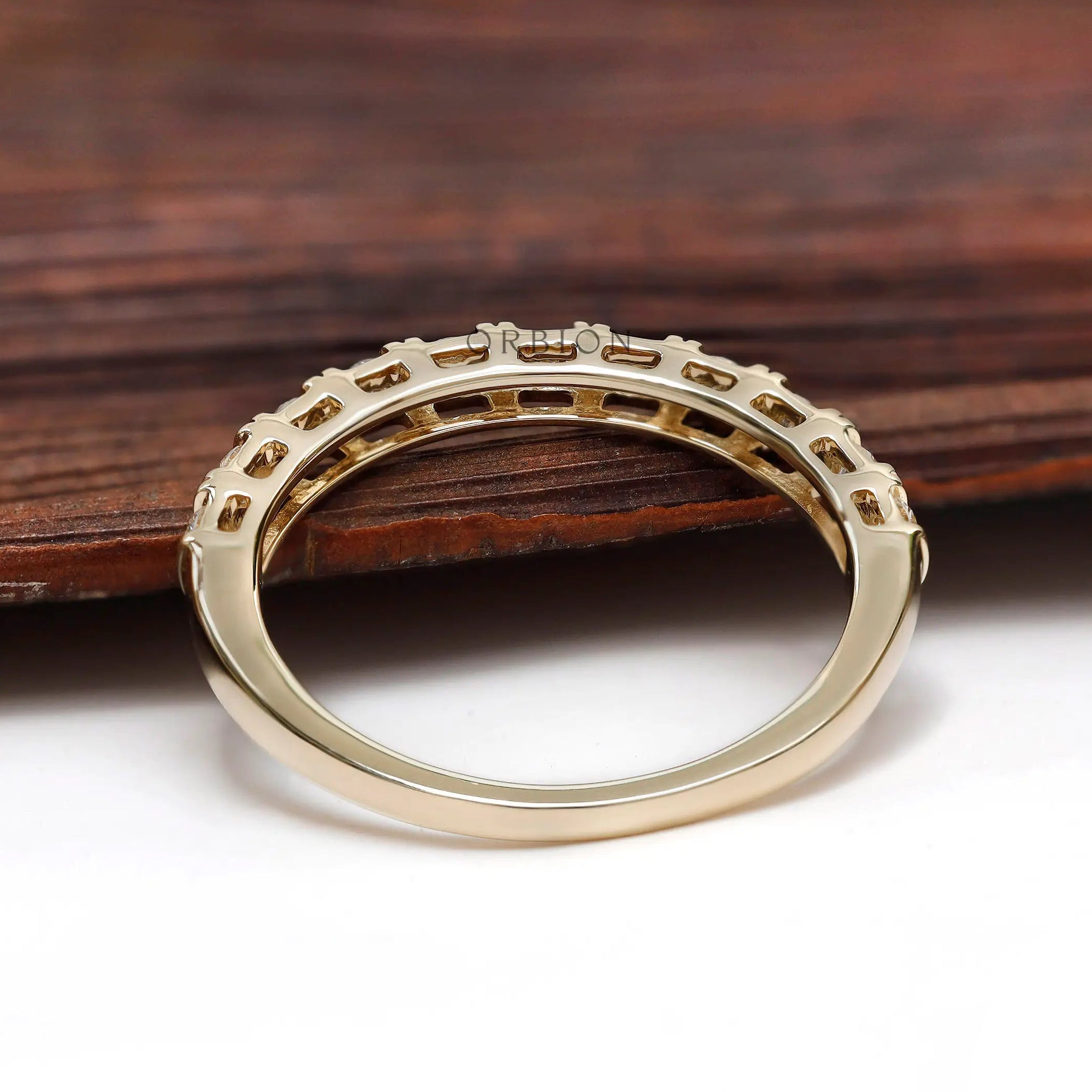 Back gallery view yellow gold diamond half eternity band