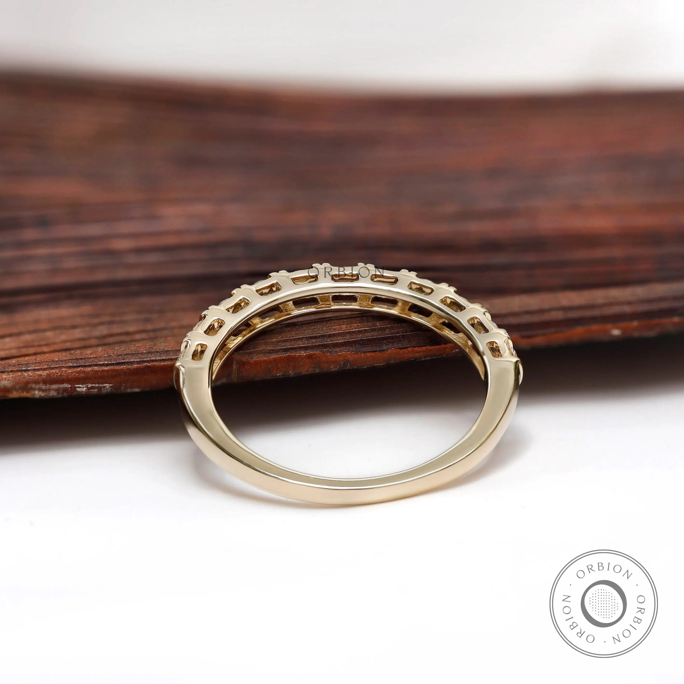 Back gallery view yellow gold diamond half eternity band