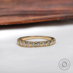 Top view yellow gold round diamond half eternity wedding band