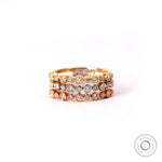 Tri color scalloped bezel diamond ring in 10k multitone gold front view
