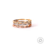 Multitone gold ring white yellow rose with pave set lab grown diamonds closeup