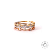Multitone gold ring white yellow rose with pave set lab grown diamonds closeup